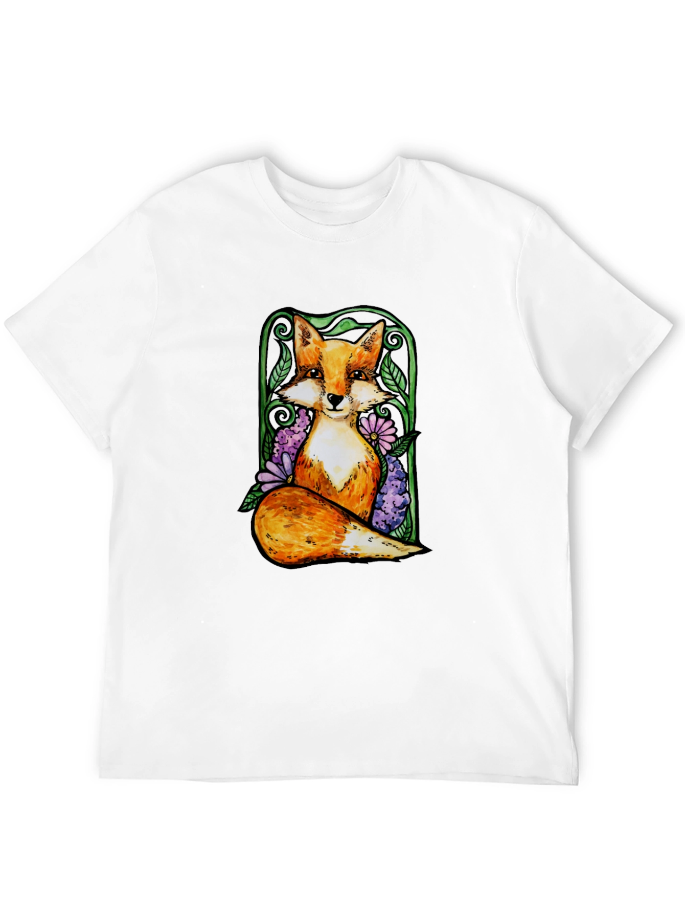 Fox and Floral Graphic Tee - Black