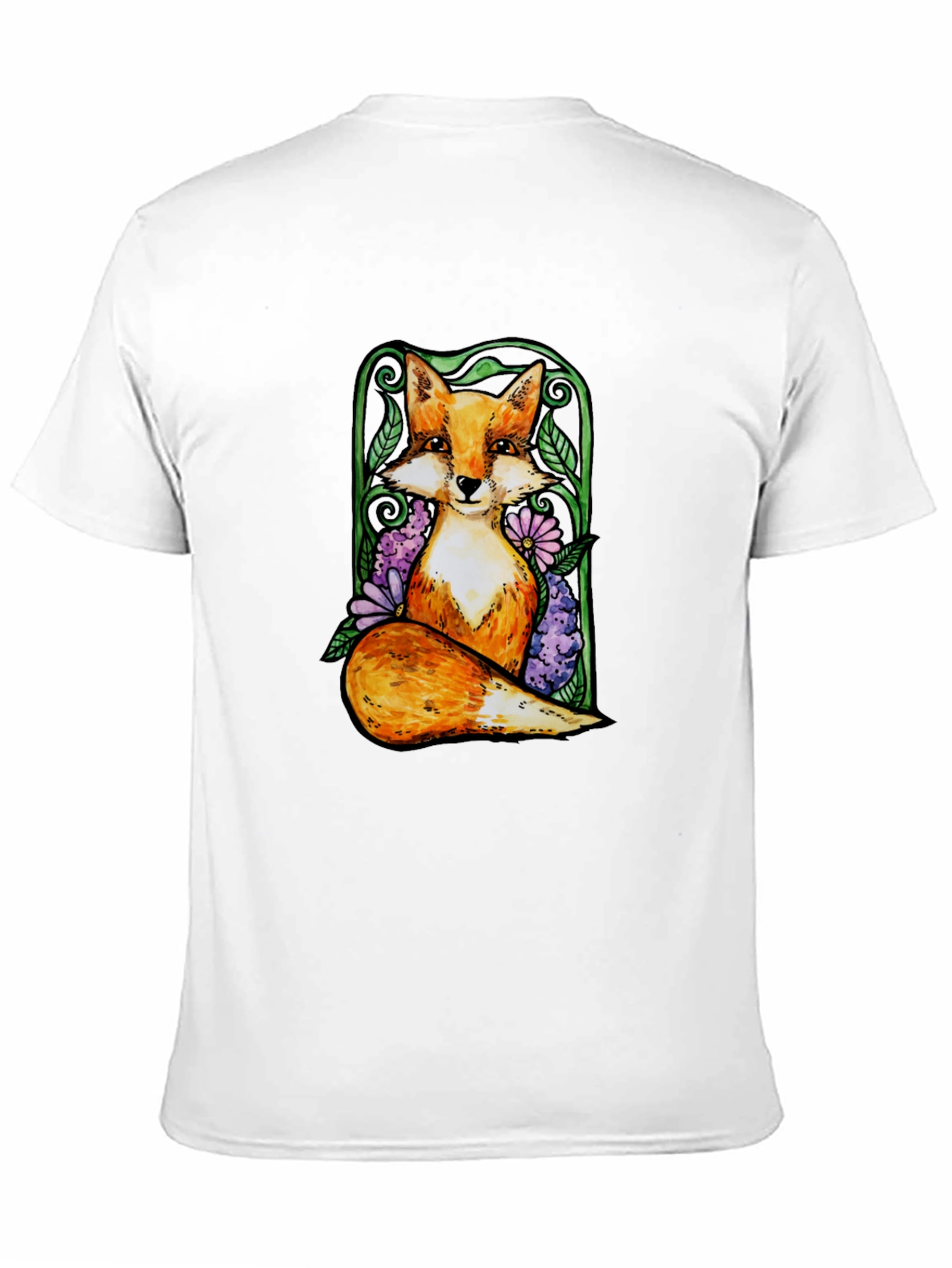 Fox and Floral Graphic Tee - Black