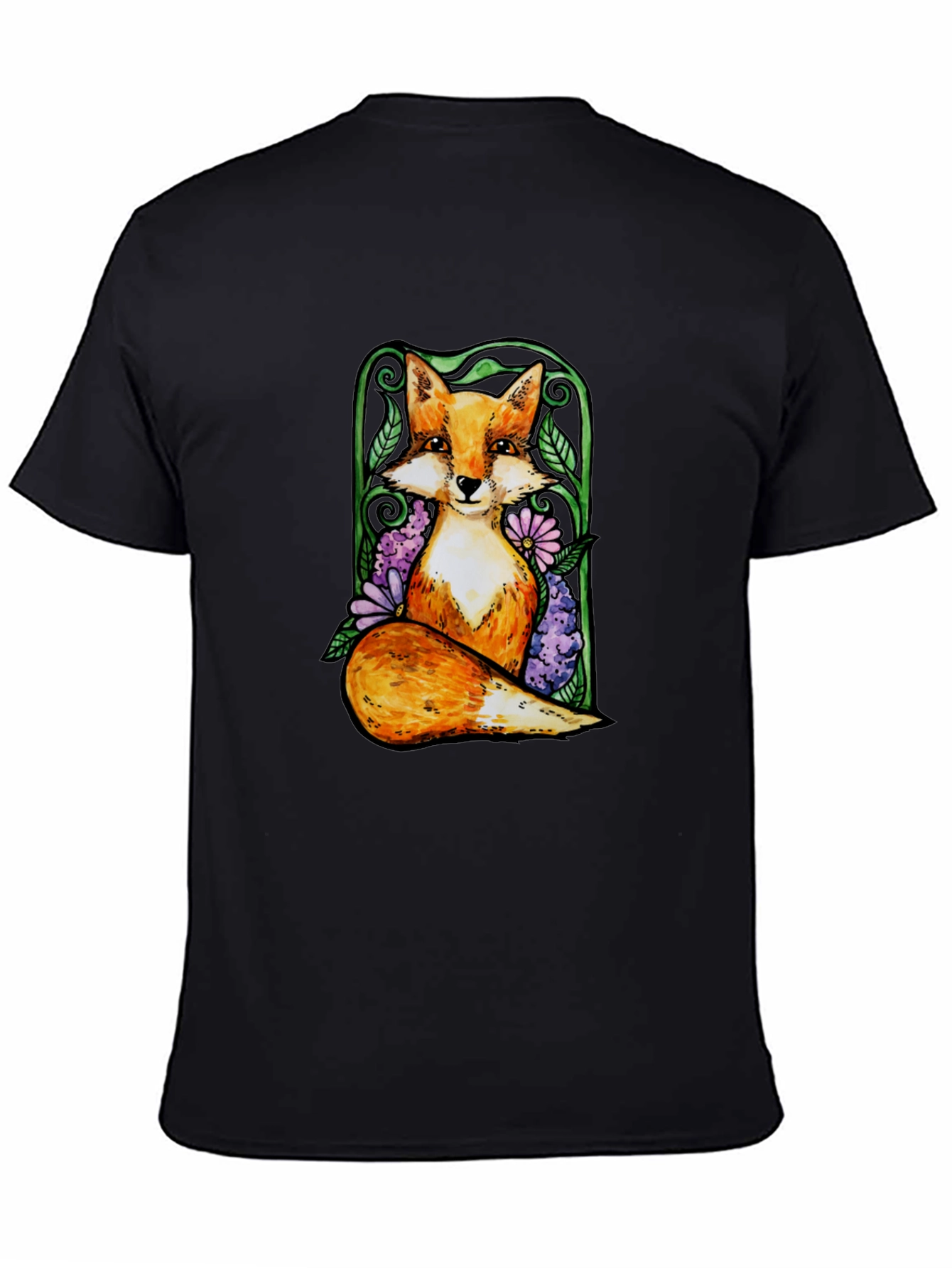 Fox and Floral Graphic Tee - Black