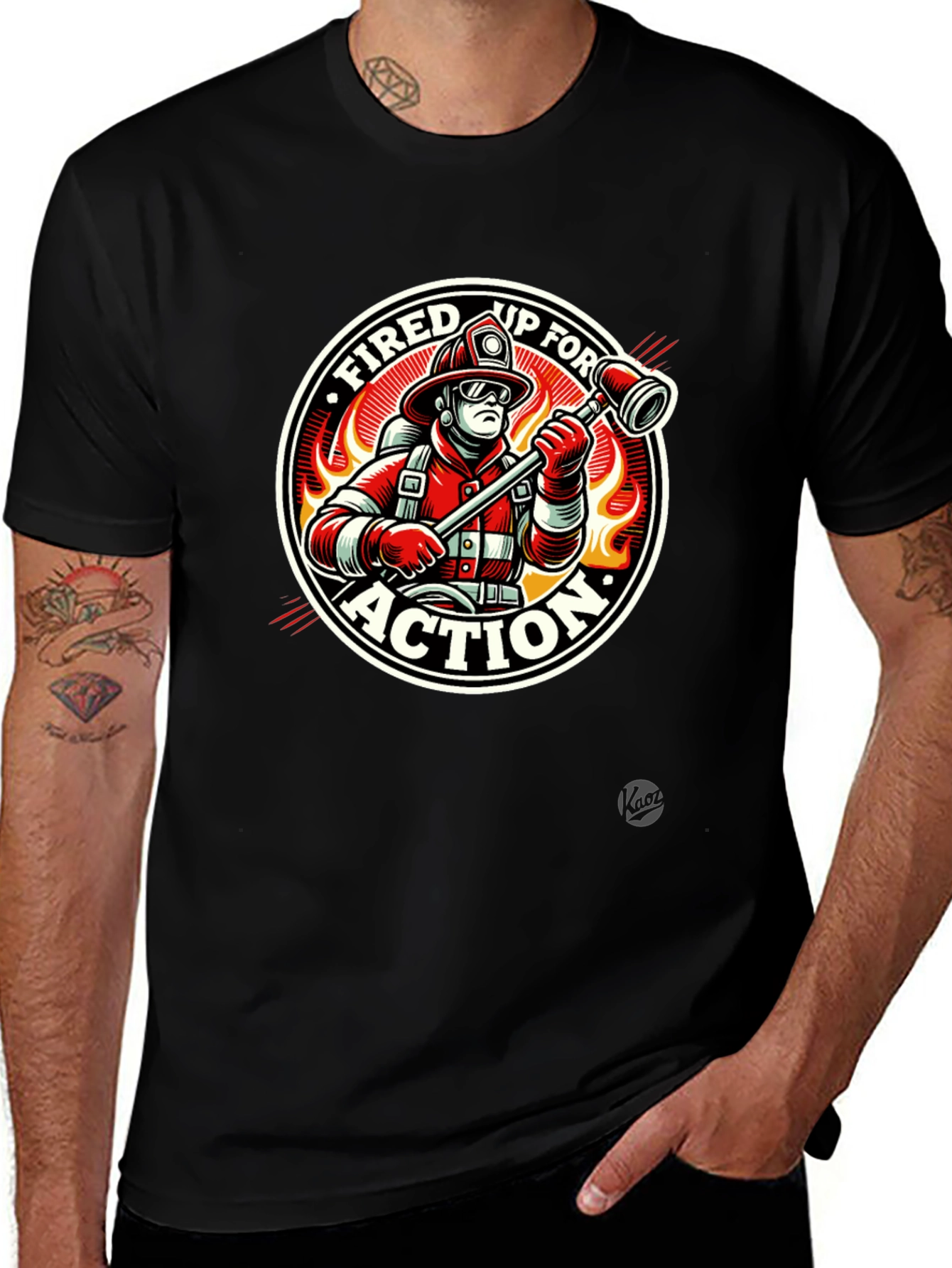 Fired Up for Action Firefighter Graphic T-Shirt