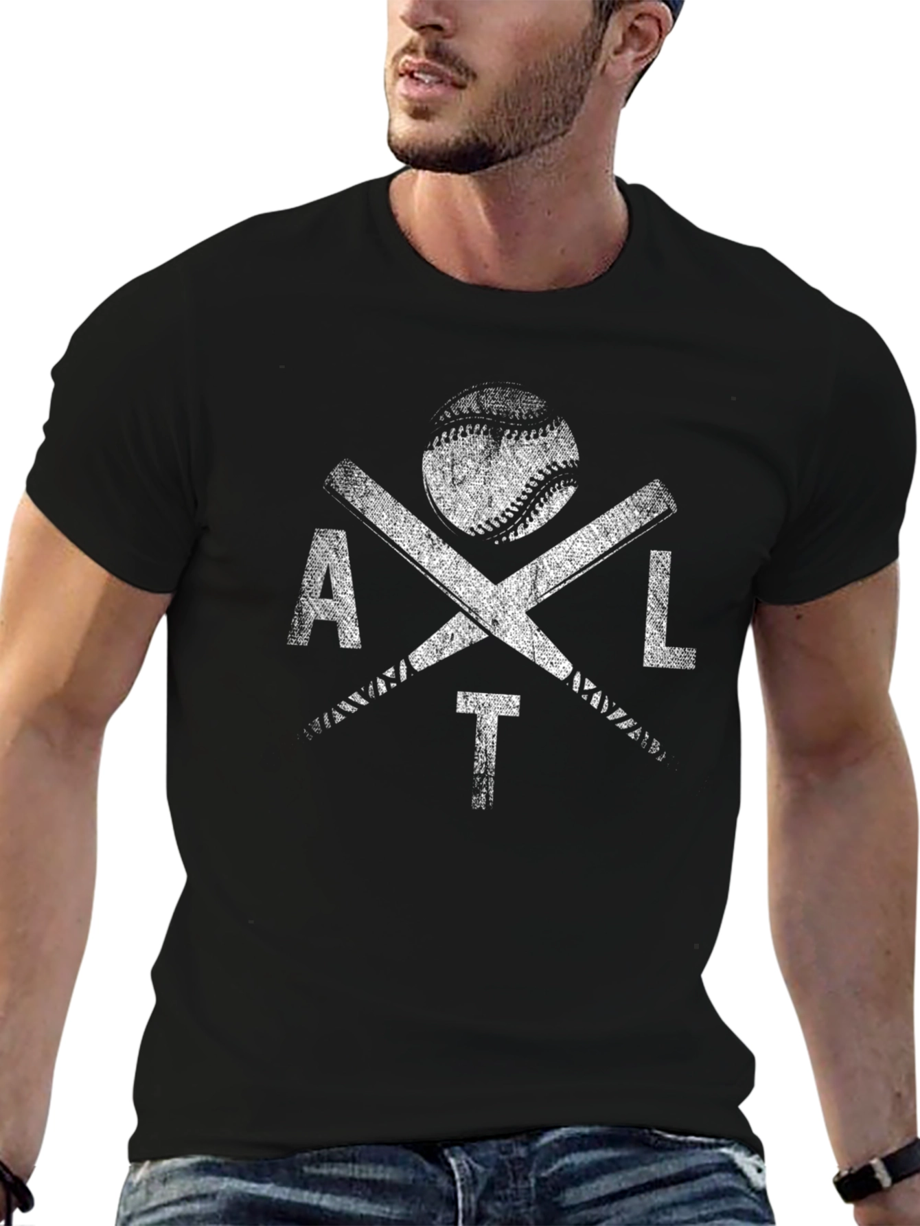 Distressed ATL Baseball Graphic T-Shirt