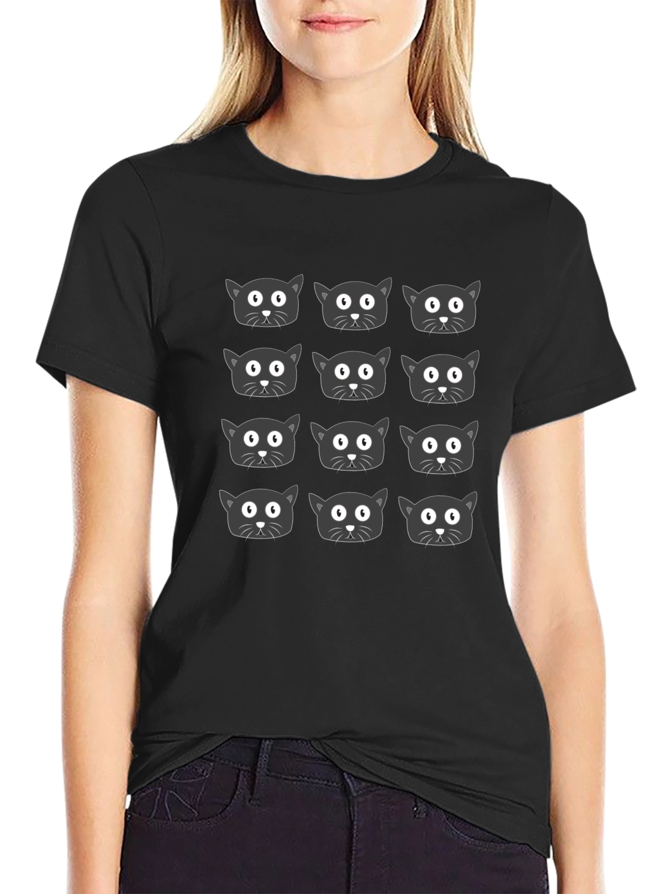 Black Cat Pattern T-Shirt Modern Unisex Tee