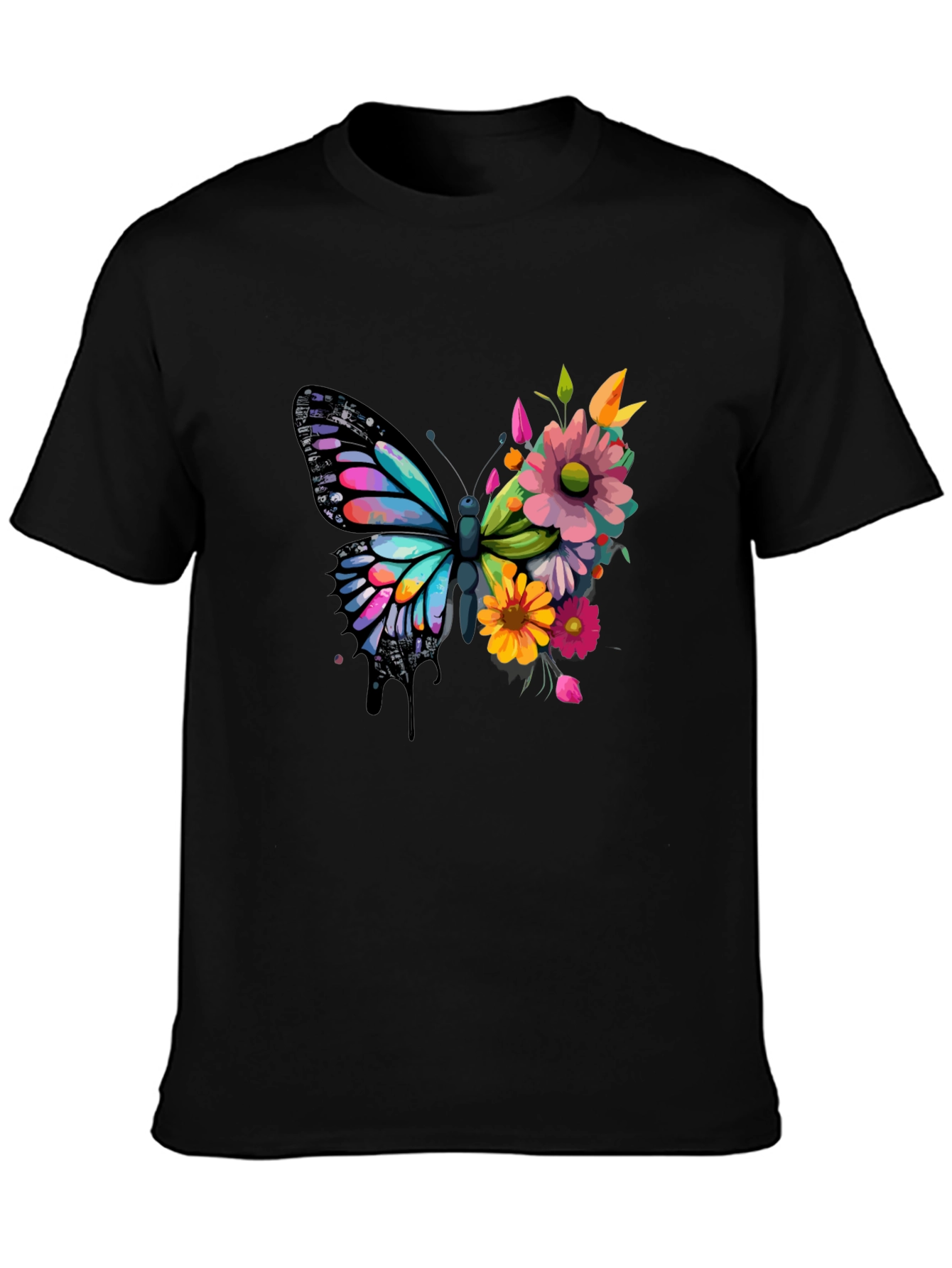 Butterfly Floral Graphic Tee - Black