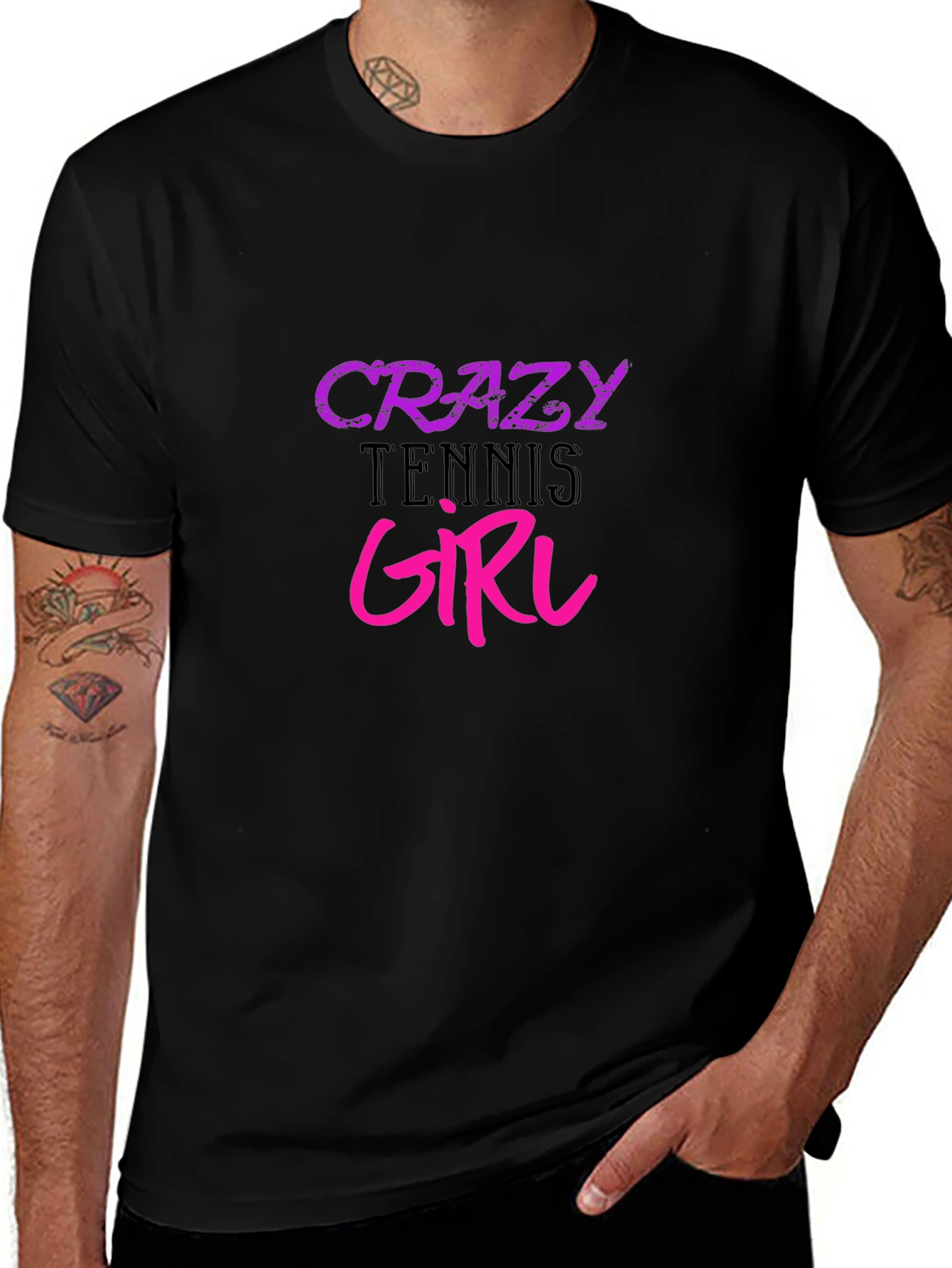 Crazy Tennis Girl Black T-Shirt