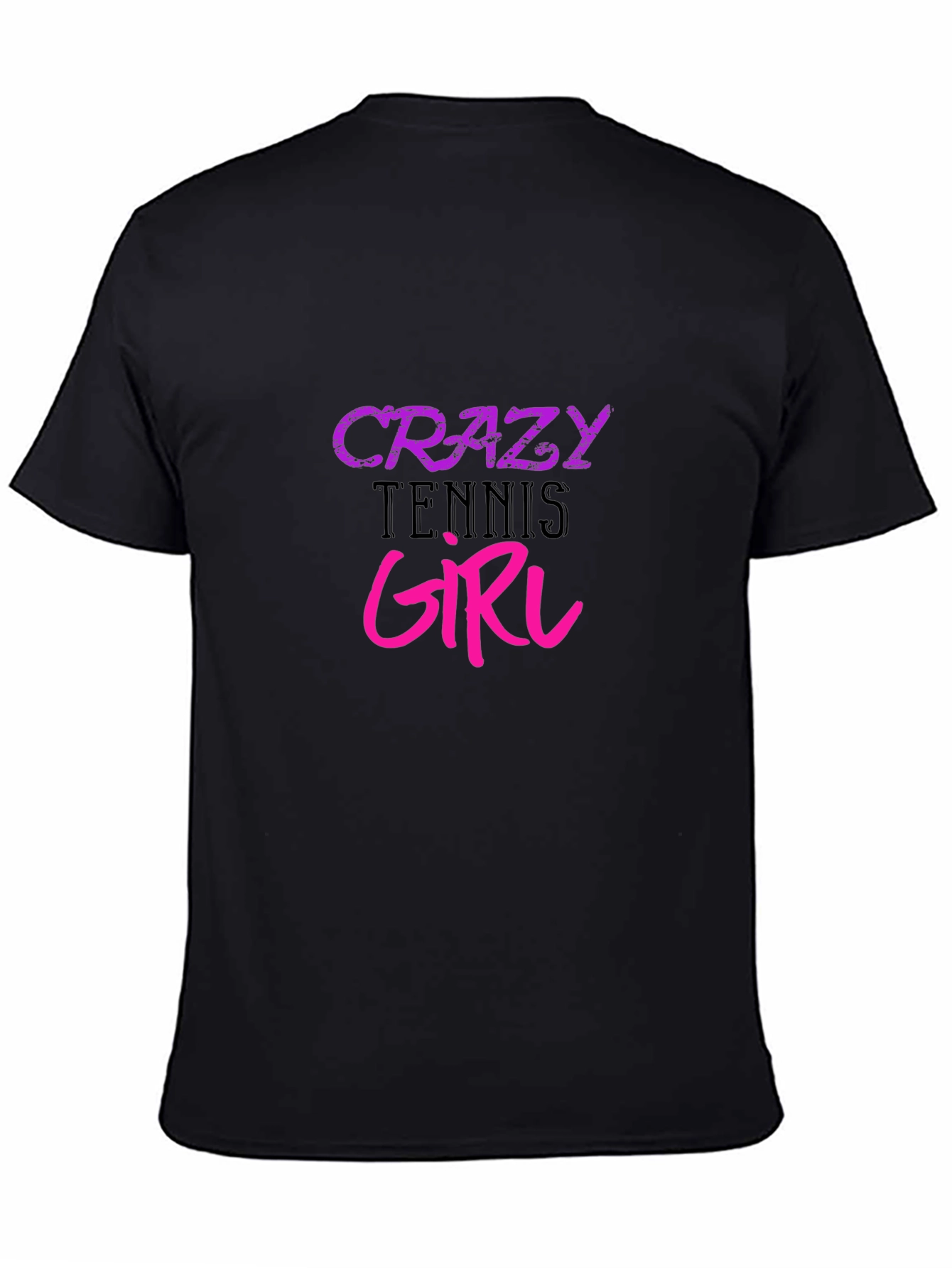 Crazy Tennis Girl Black T-Shirt