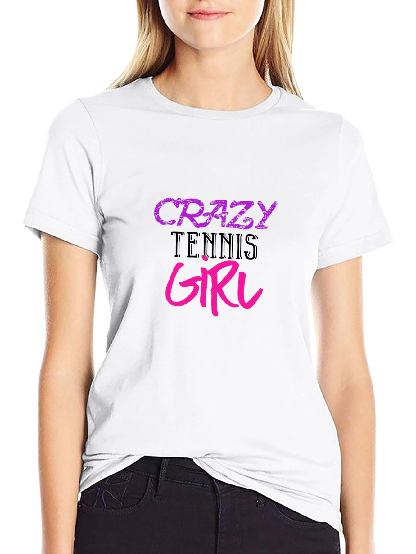 Crazy Tennis Girl Black T-Shirt