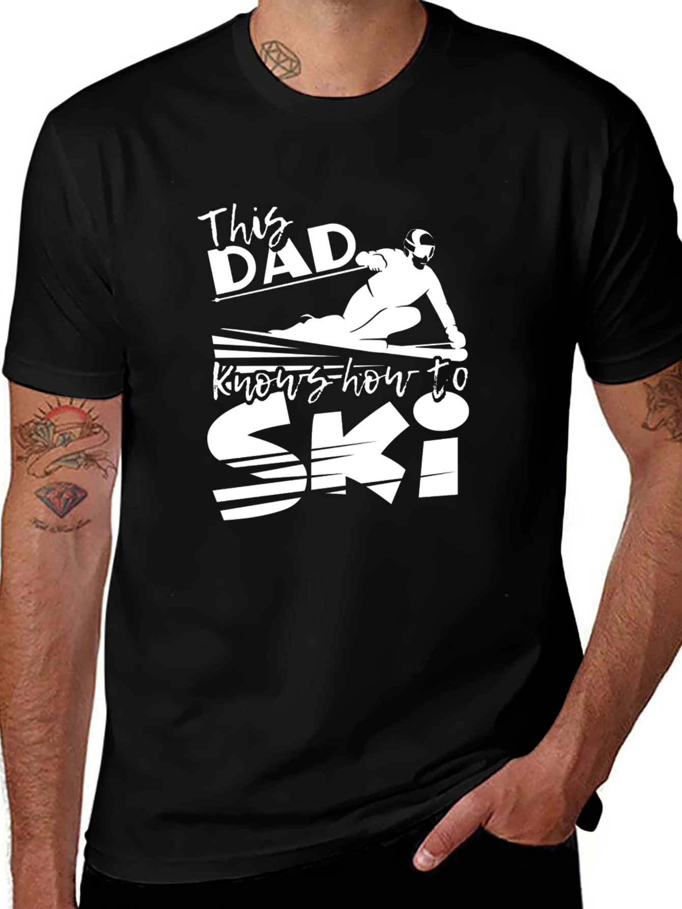 This Dad Knows How to Ski - Black T-Shirt