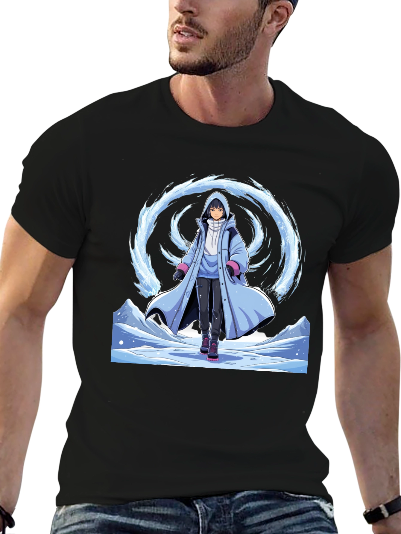 Anime Ice Wizard Black T-Shirt