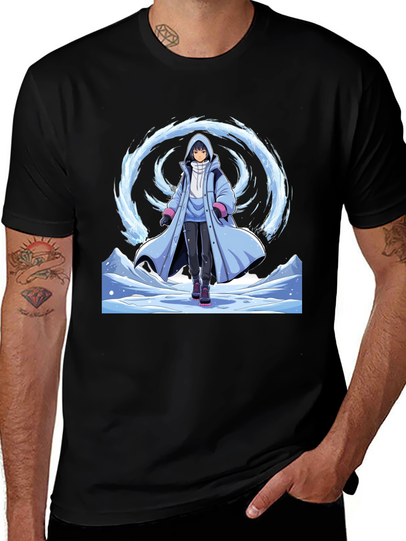 Anime Ice Wizard Black T-Shirt