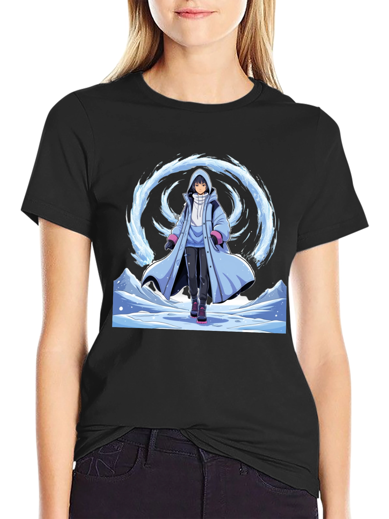Anime Ice Wizard Black T-Shirt