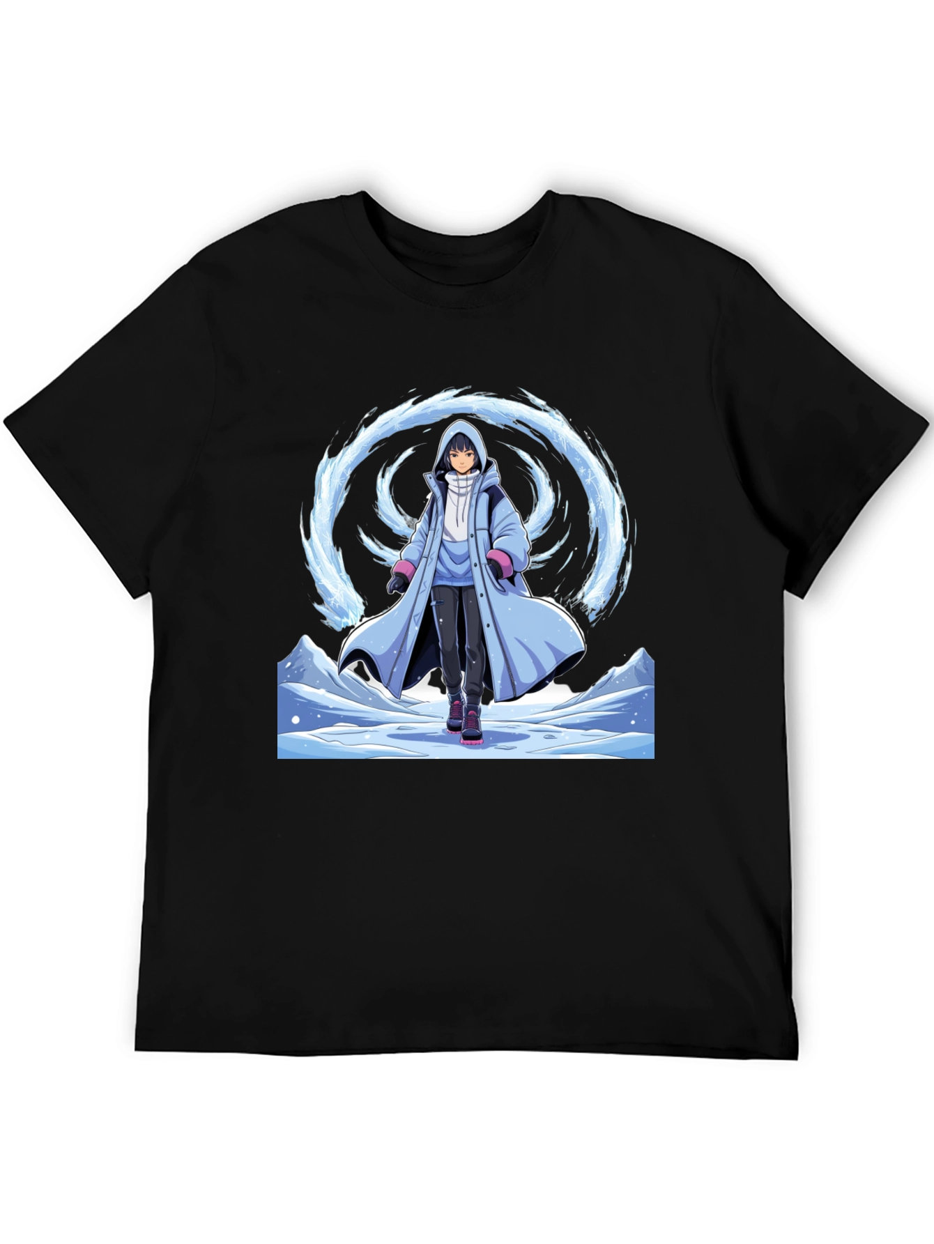 Anime Ice Wizard Black T-Shirt