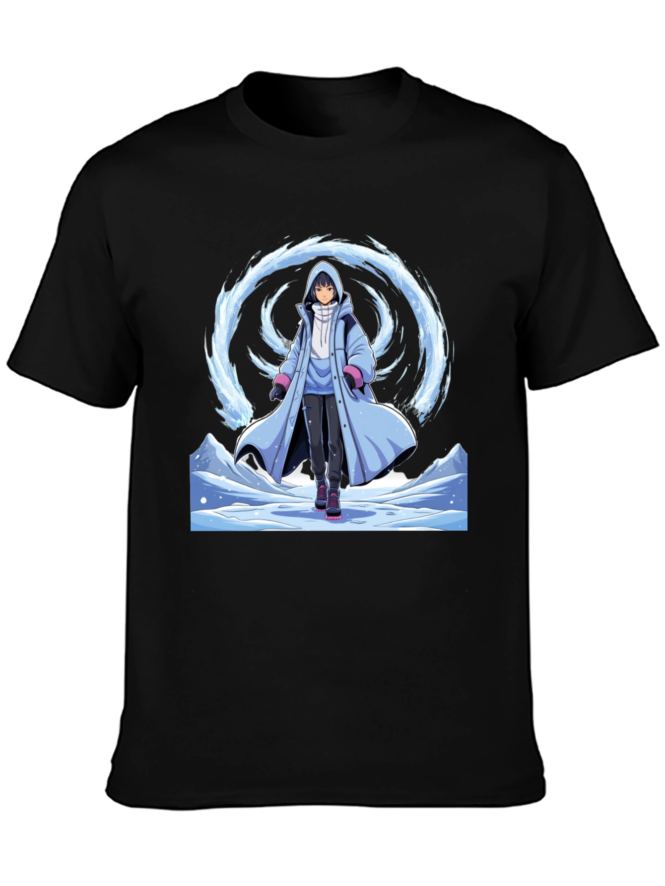 Anime Ice Wizard Black T-Shirt