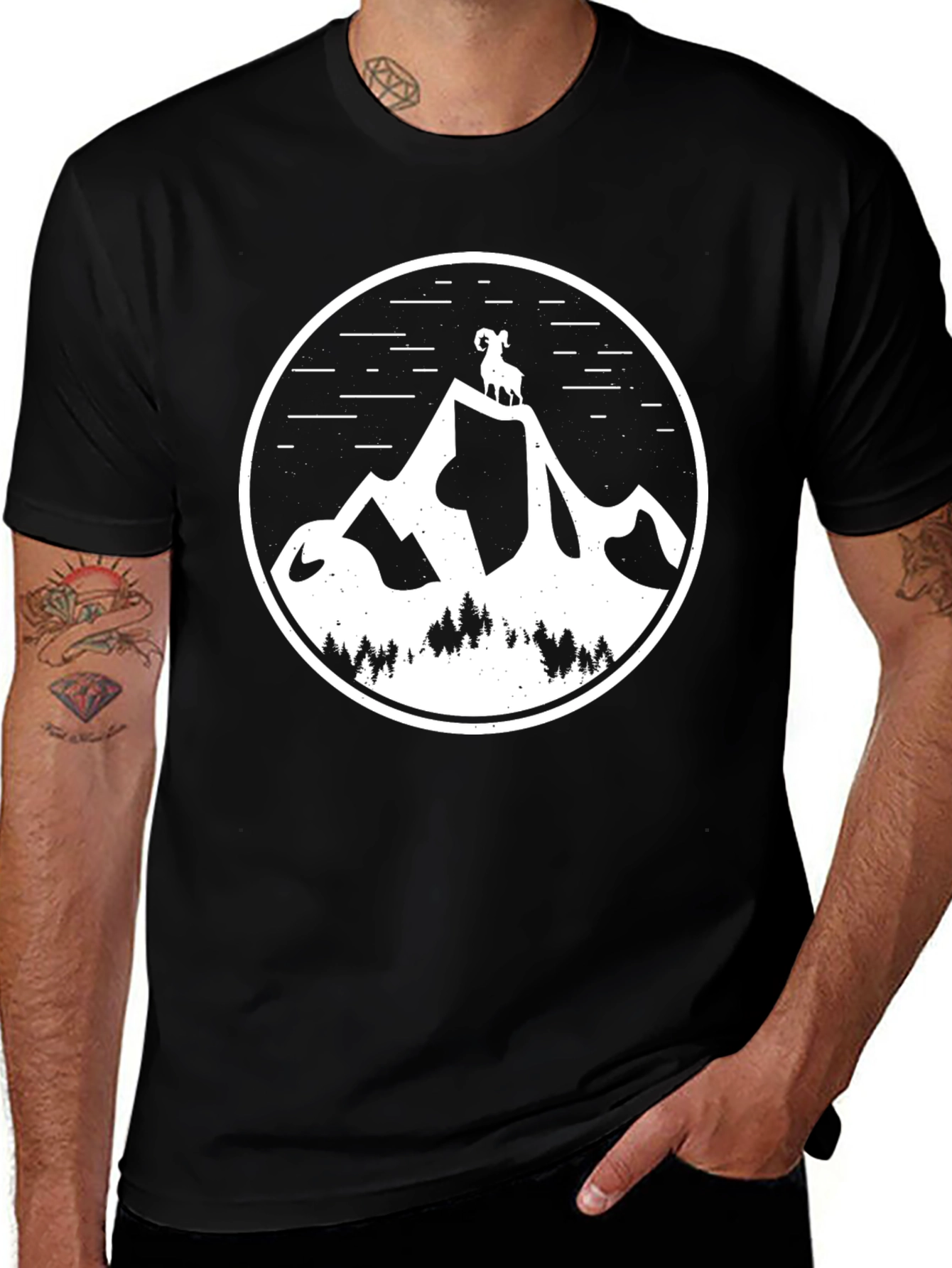 Mountain Ram Graphic Tee - Black Cotton T-Shirt