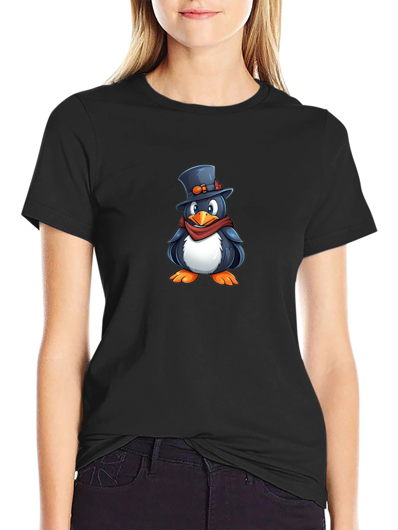 Penguin Top Hat Graphic T-Shirt - Black