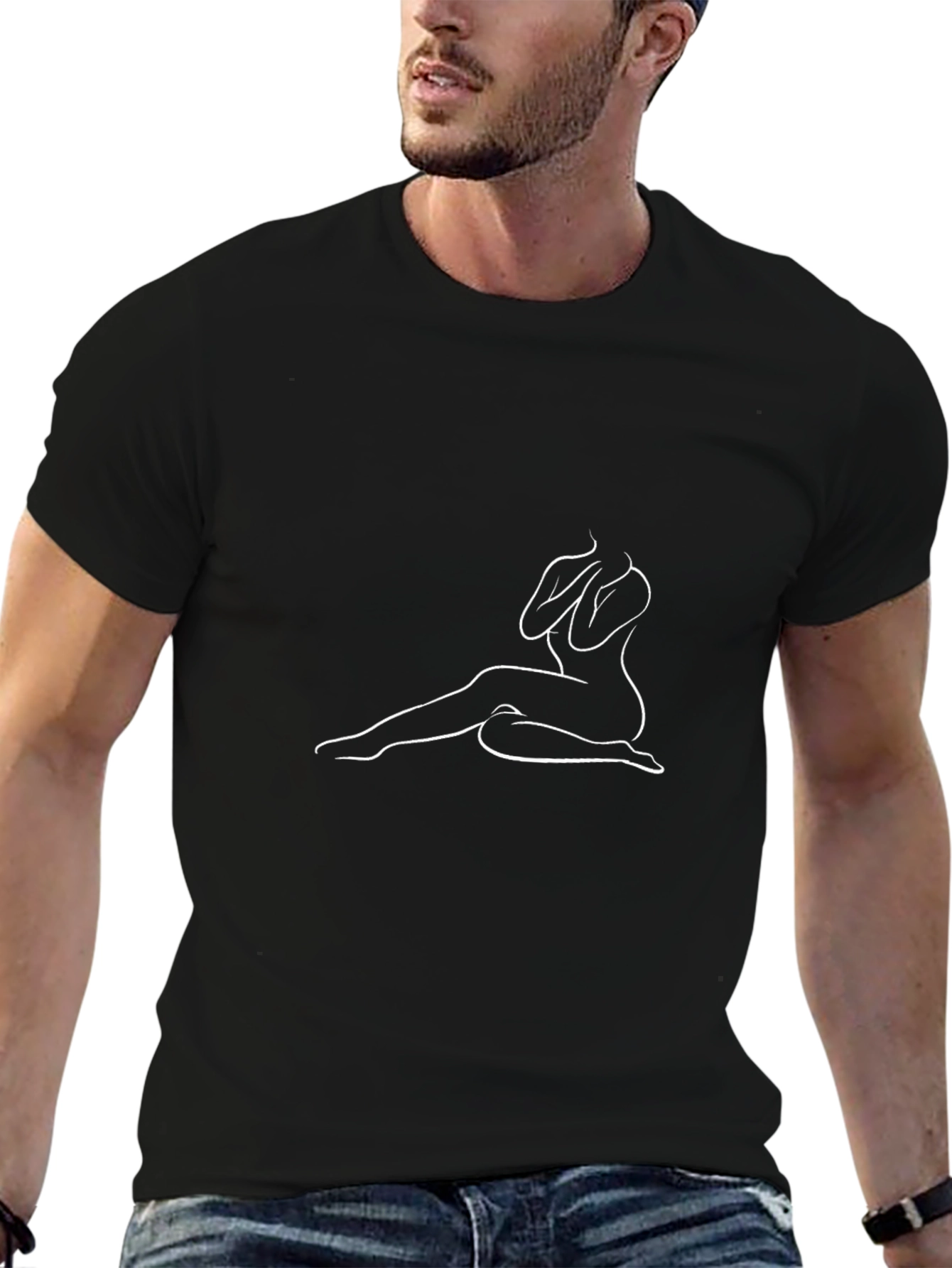 Minimalist Woman Outline Black T-Shirt