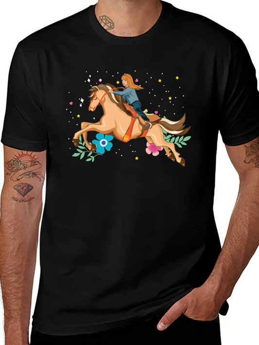 Horse Riding Graphic Tee - Black Unisex T-Shirt