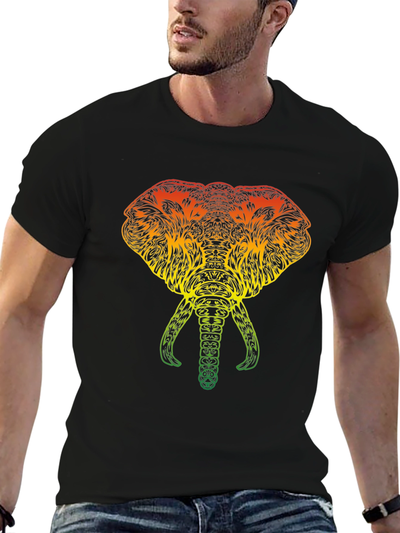 Rasta Elephant Graphic Tee - Black