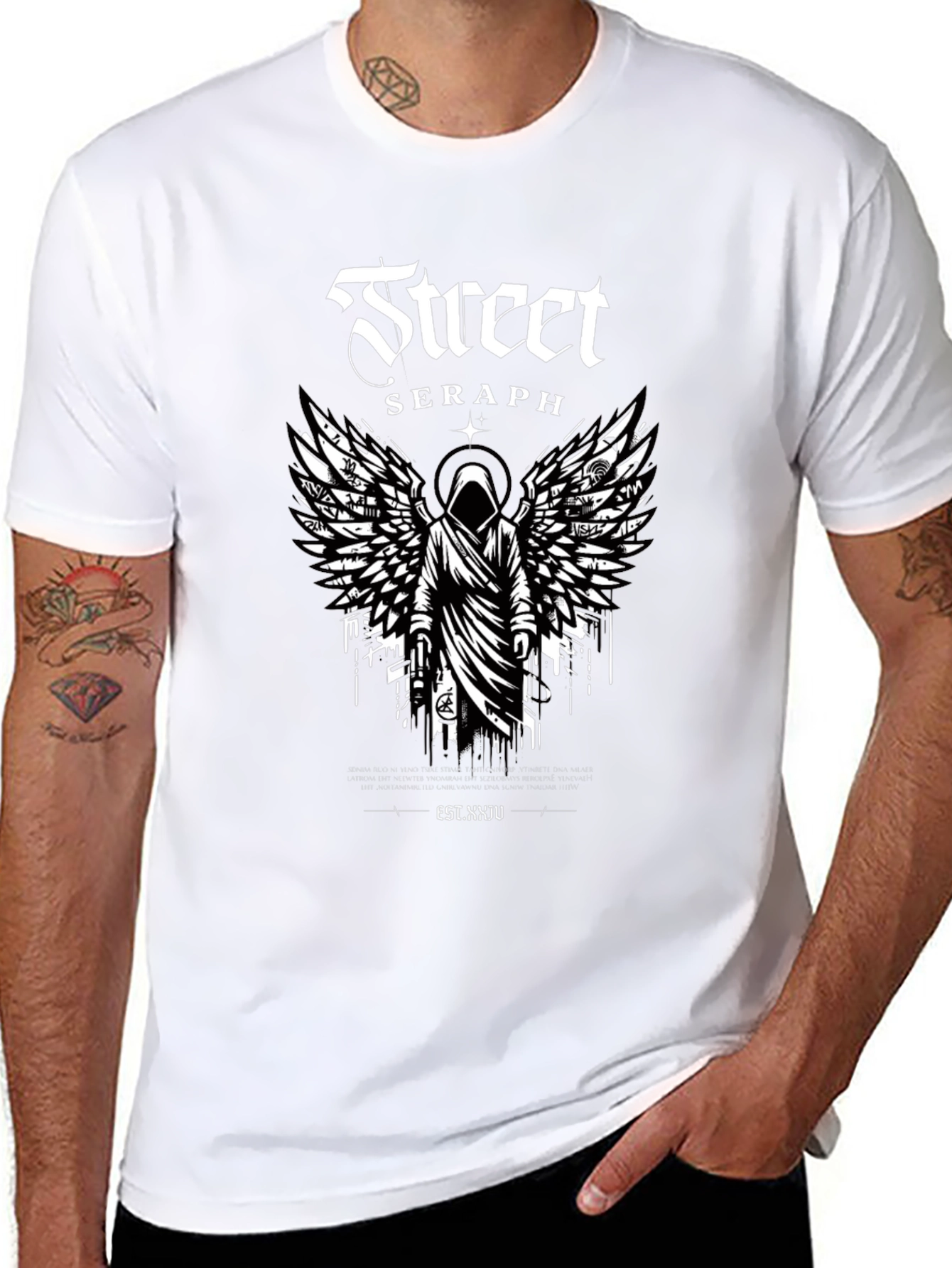Street Seraph Black T-Shirt - Urban Angel Design