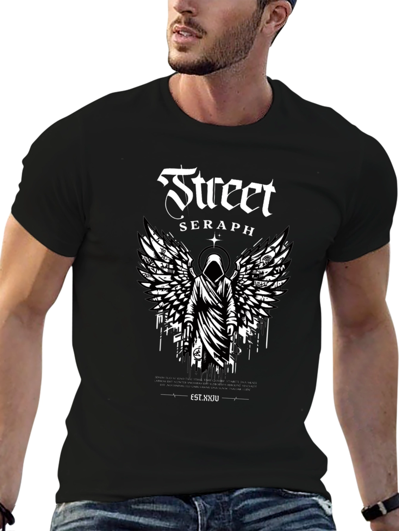 Street Seraph Black T-Shirt - Urban Angel Design