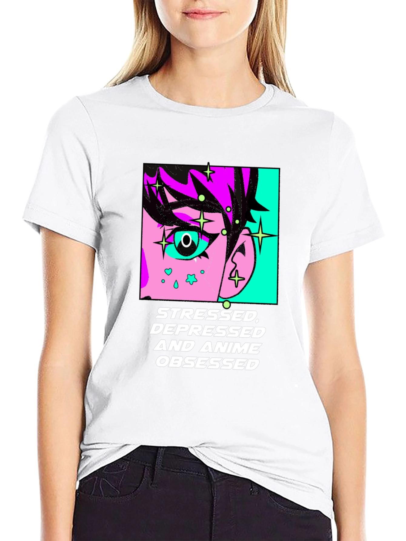 Stressed Depressed Anime Obsessed Black T-Shirt