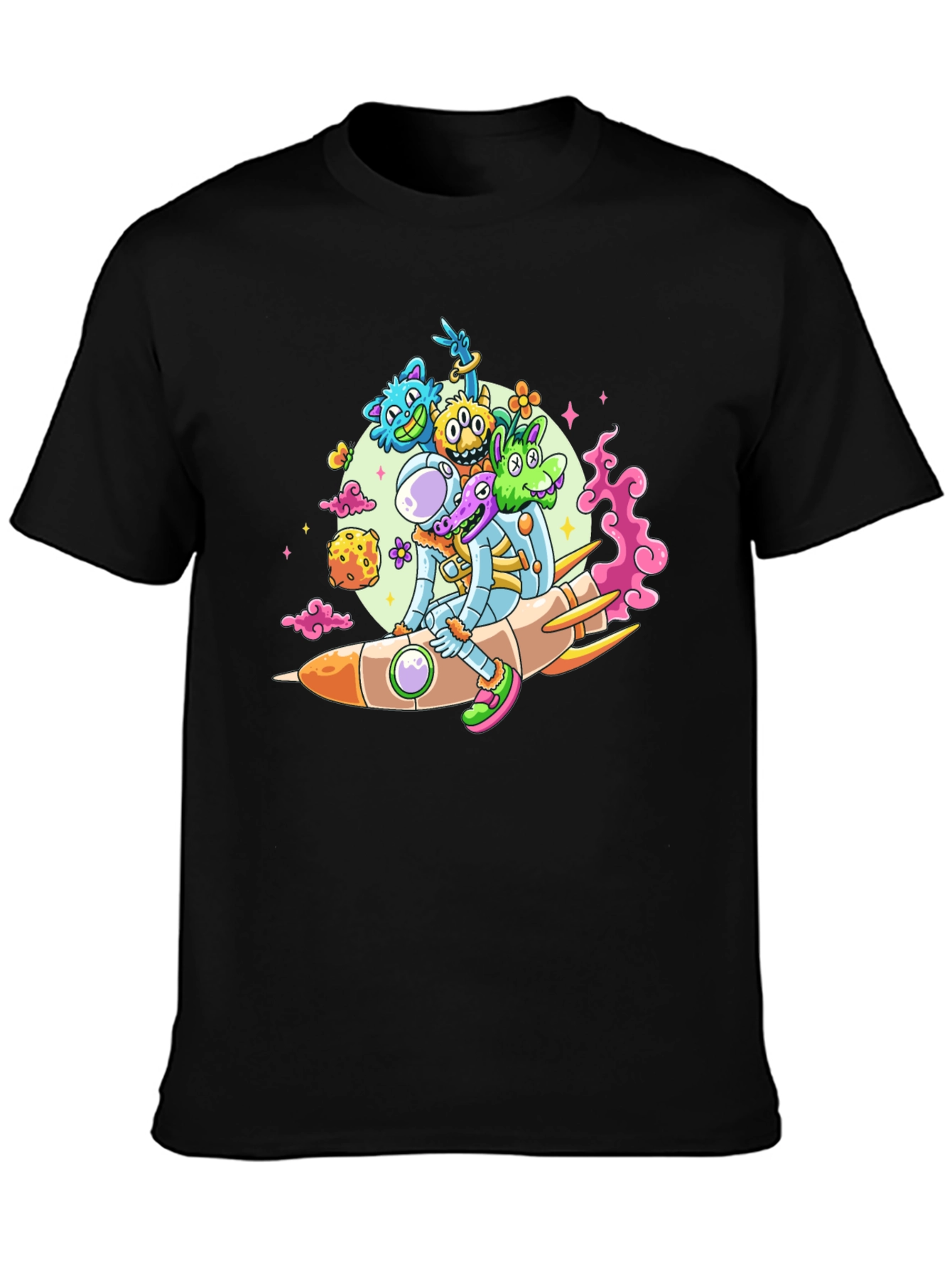 Astronaut & Alien Rocket Ride Graphic Tee - Black