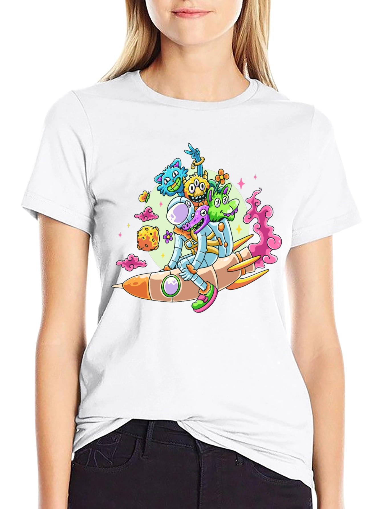 Astronaut & Alien Rocket Ride Graphic Tee - Black