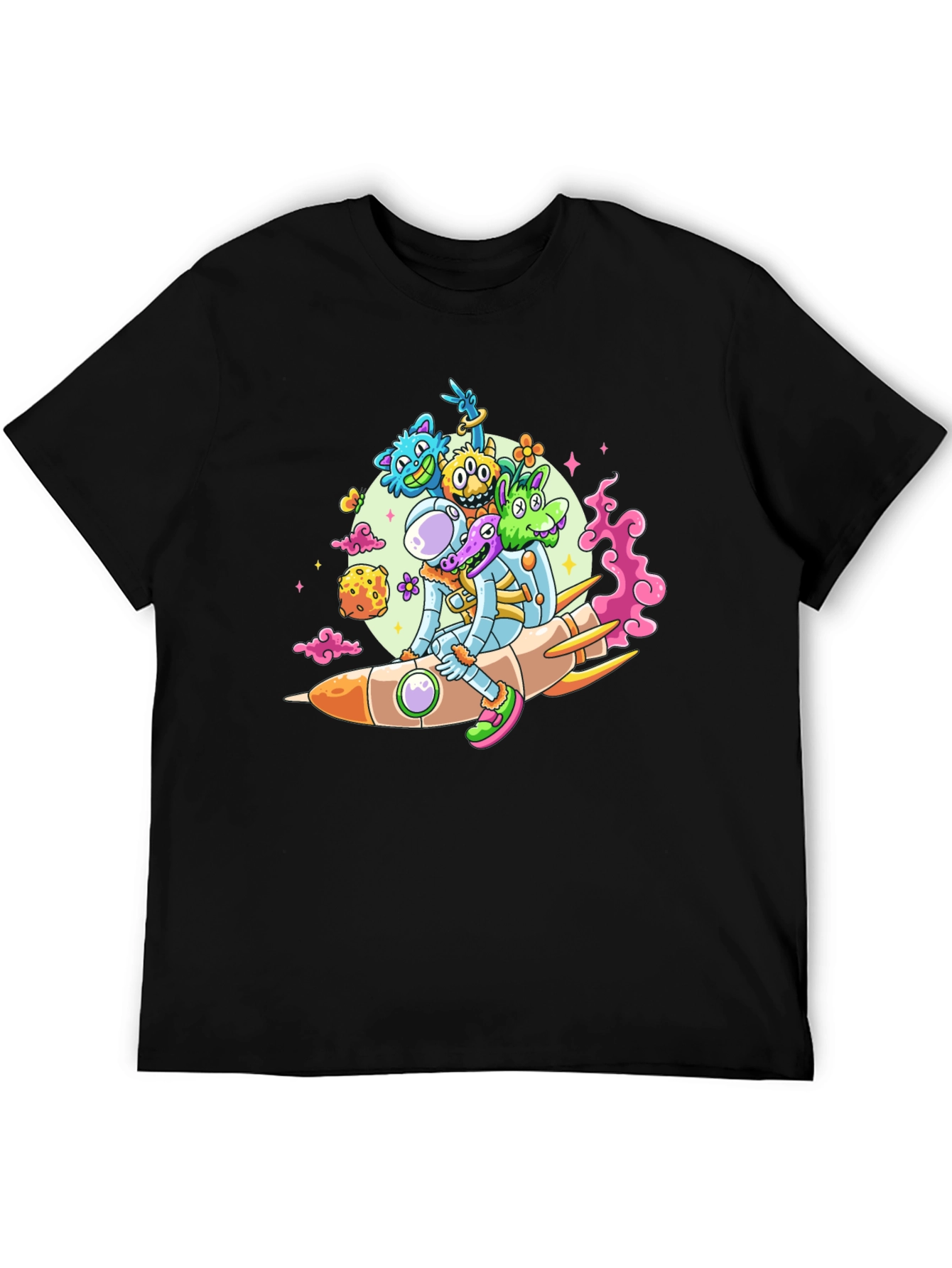 Astronaut & Alien Rocket Ride Graphic Tee - Black