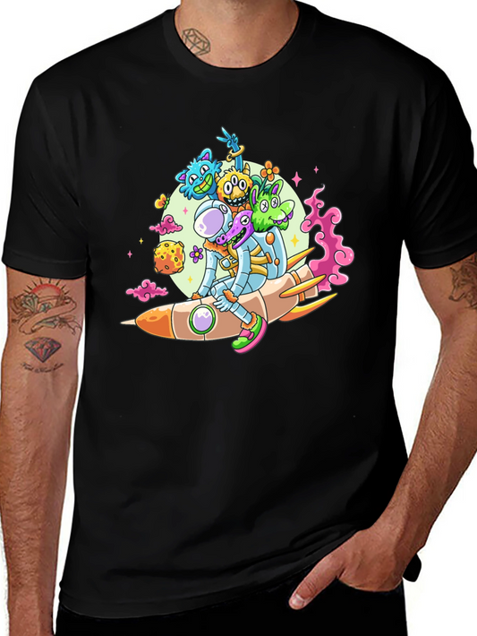 Astronaut & Alien Rocket Ride Graphic Tee - Black