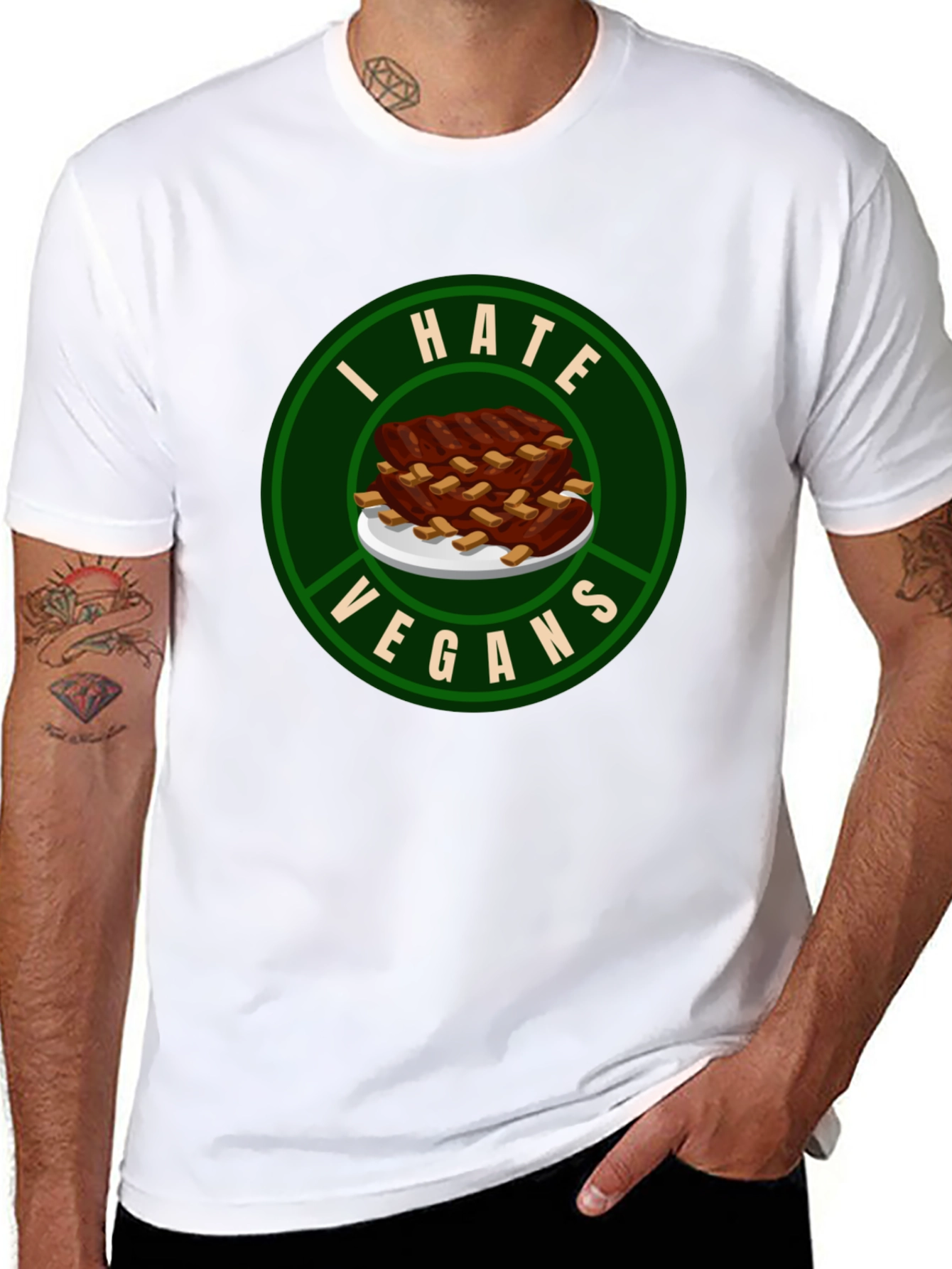 I Hate Vegans T-Shirt - Ribs Design