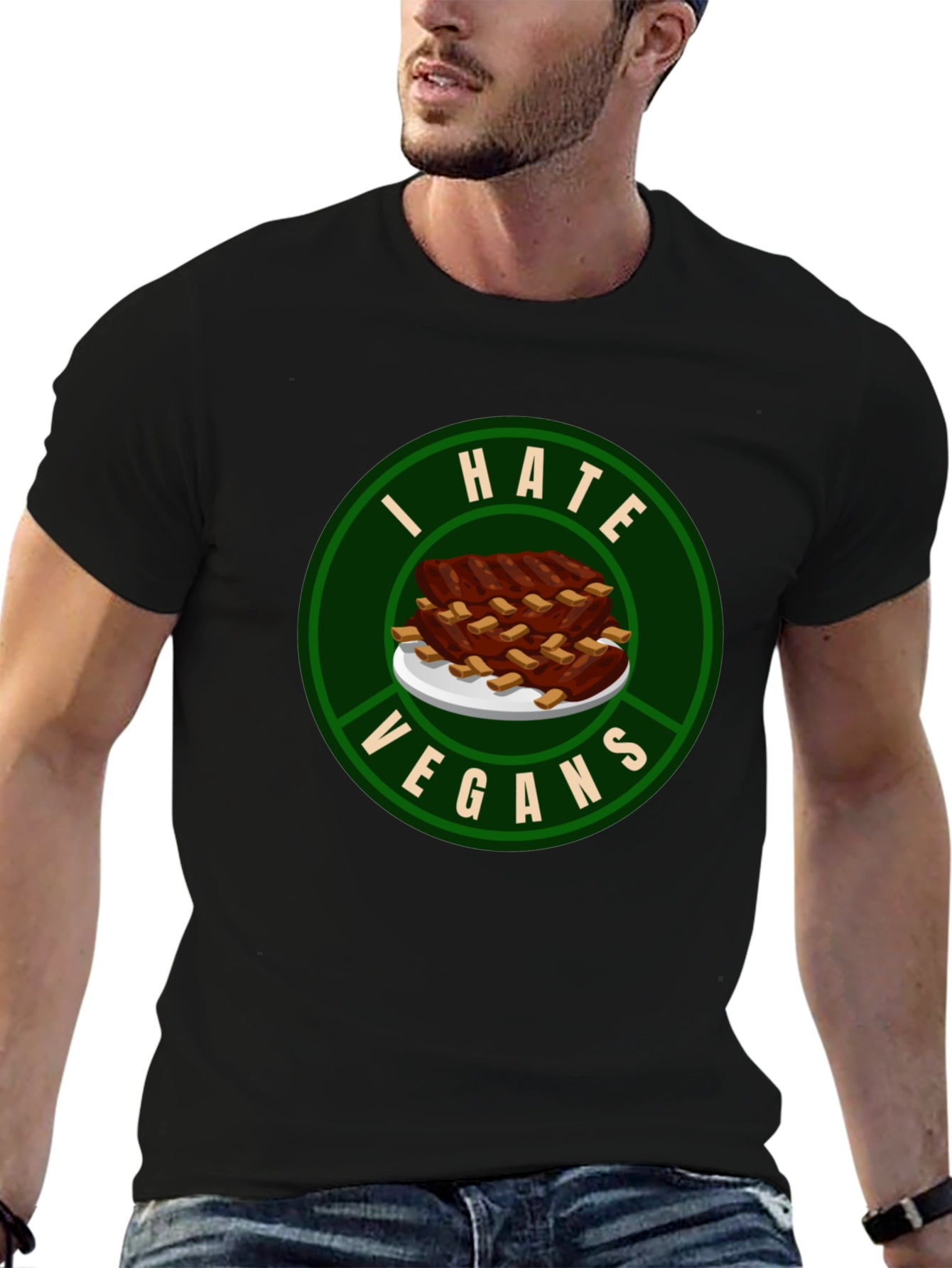 I Hate Vegans T-Shirt - Ribs Design