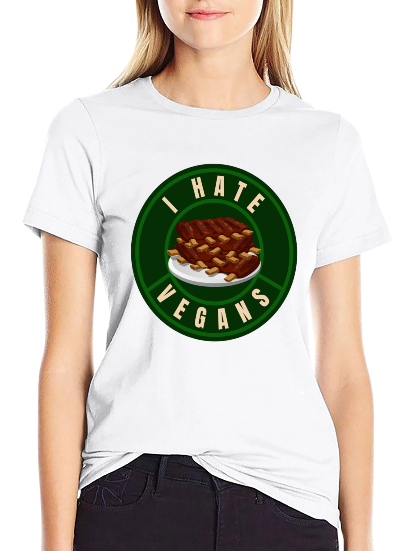 I Hate Vegans T-Shirt - Ribs Design