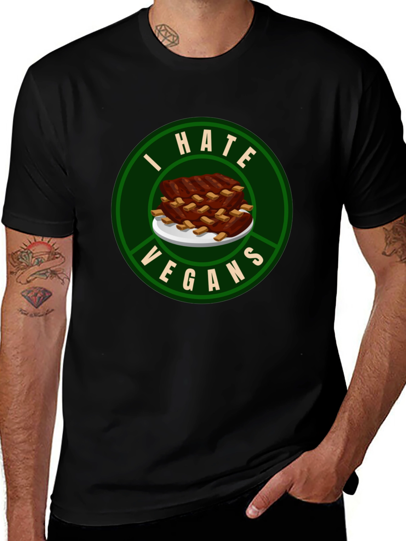 I Hate Vegans T-Shirt - Ribs Design
