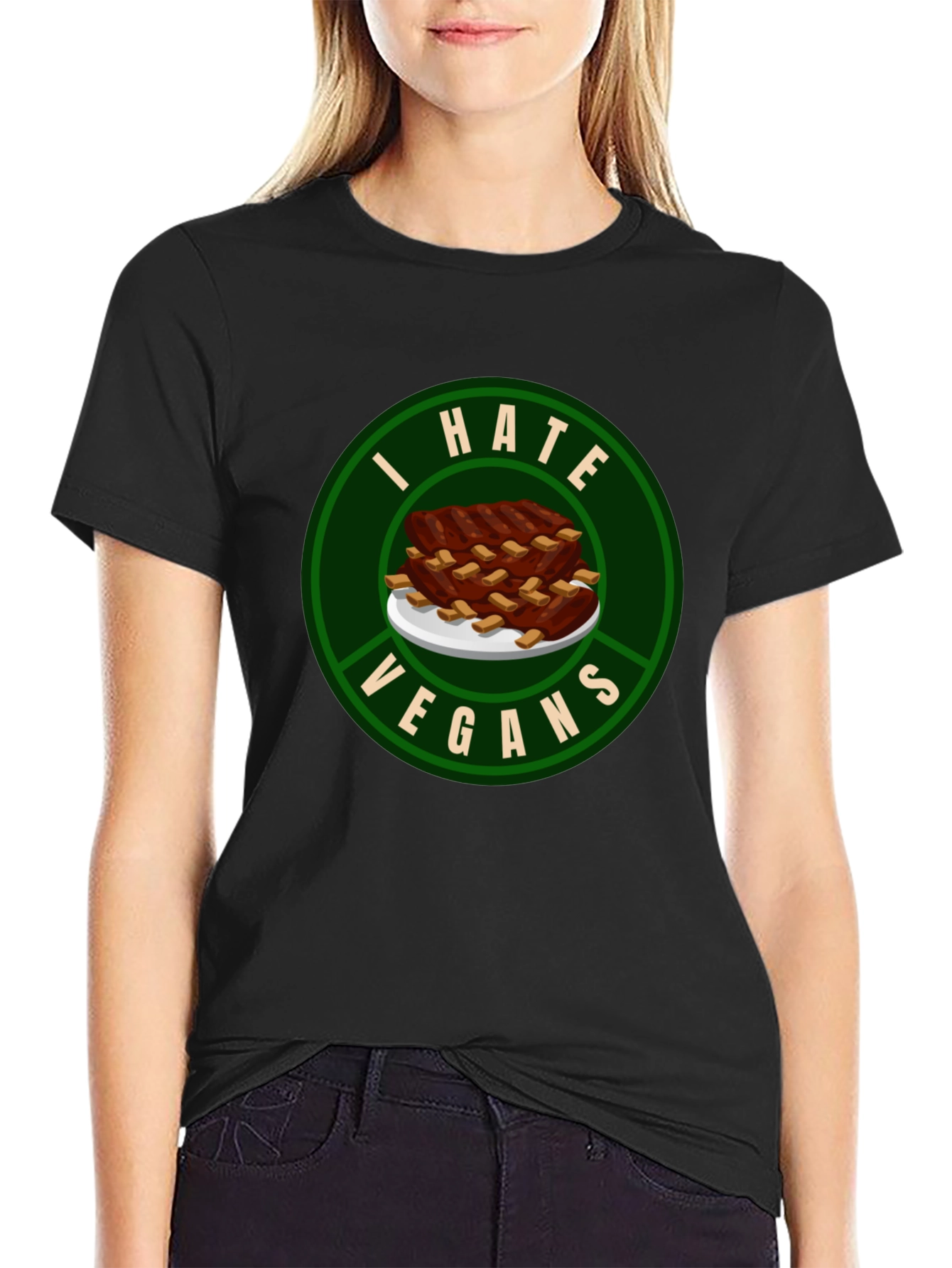 I Hate Vegans T-Shirt - Ribs Design