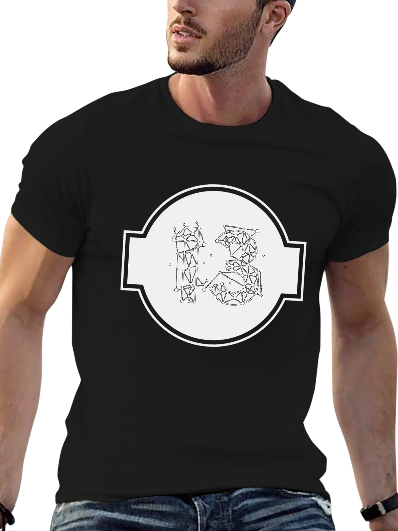 Geometric 13 Graphic Print Black T-Shirt