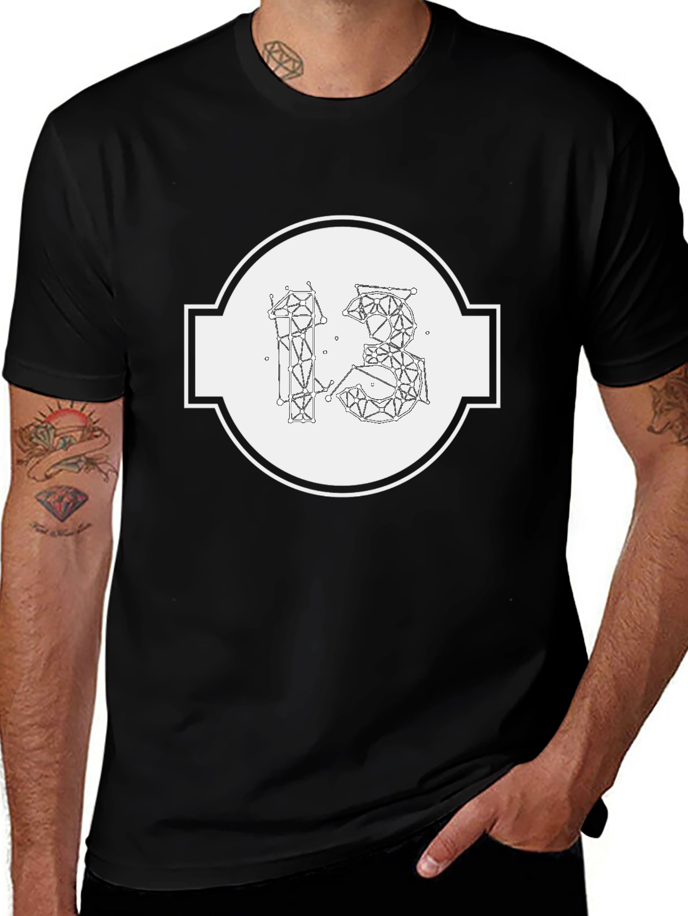 Geometric 13 Graphic Print Black T-Shirt