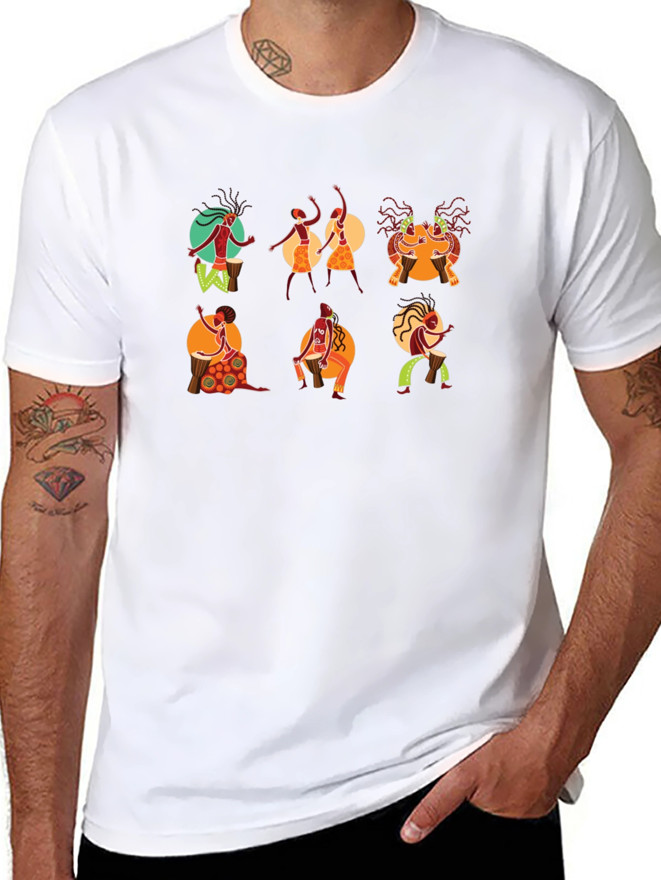 Tribal Drummer Graphic Black T-Shirt