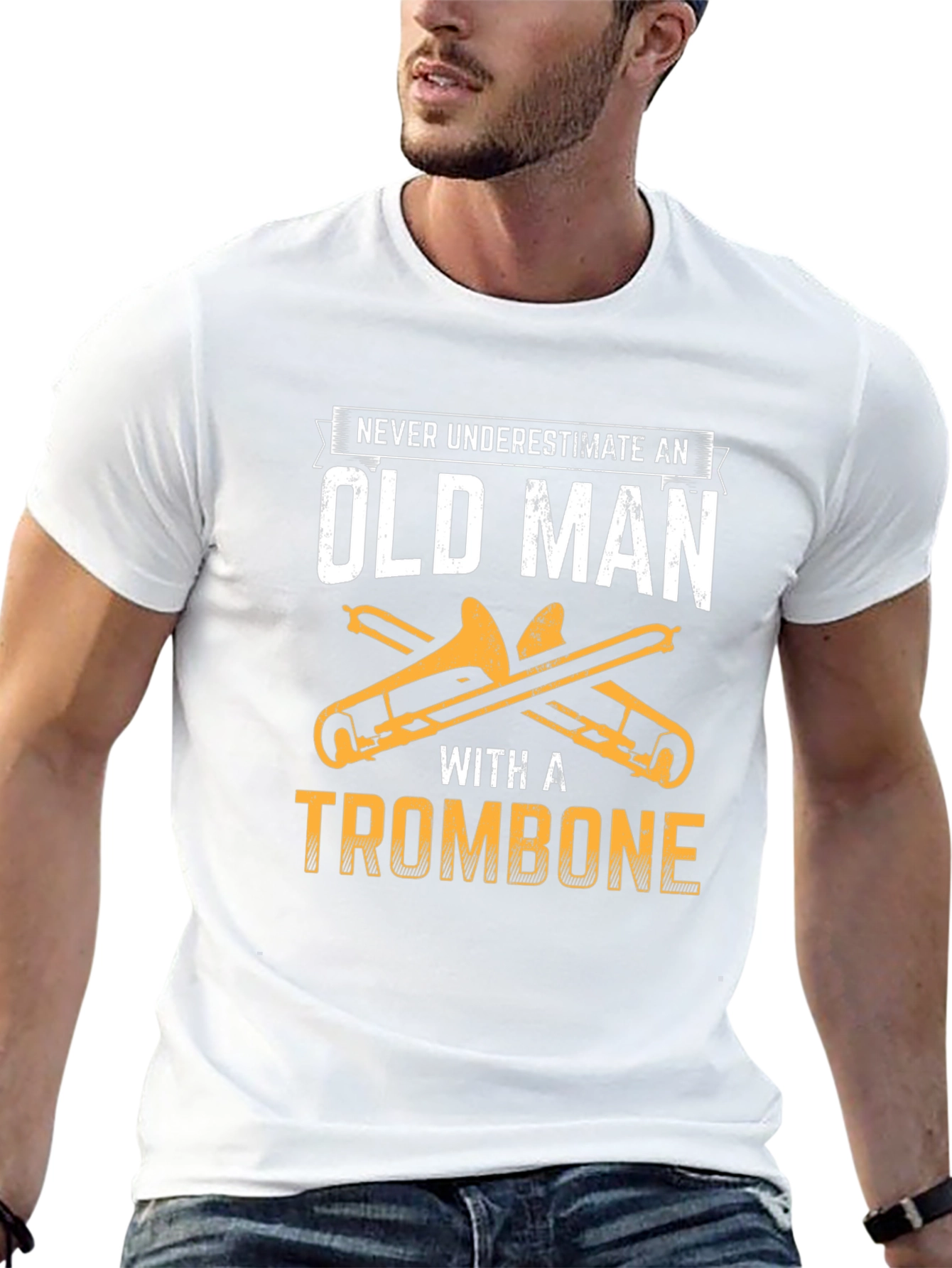 Old Man Trombone Player Black T-Shirt