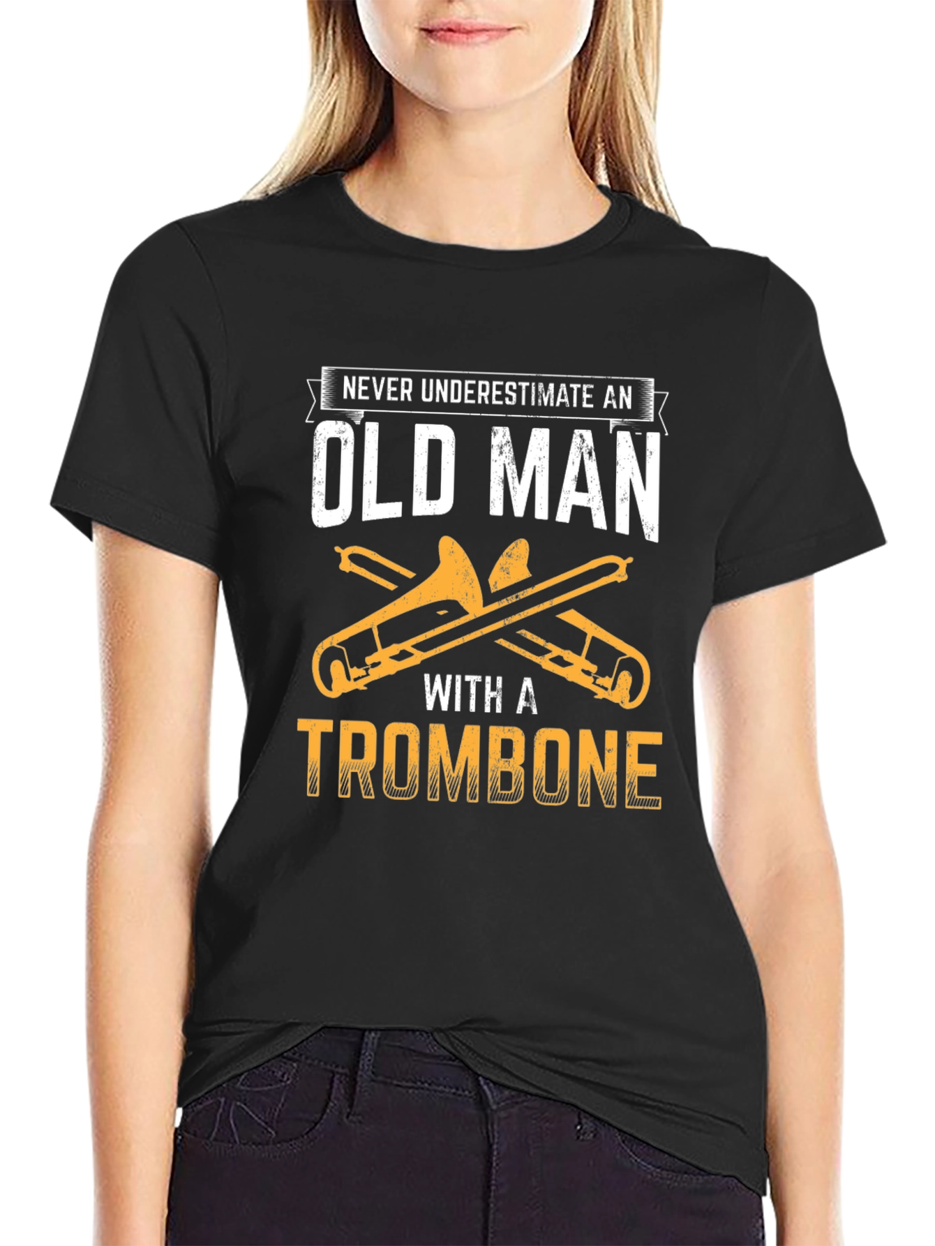 Old Man Trombone Player Black T-Shirt