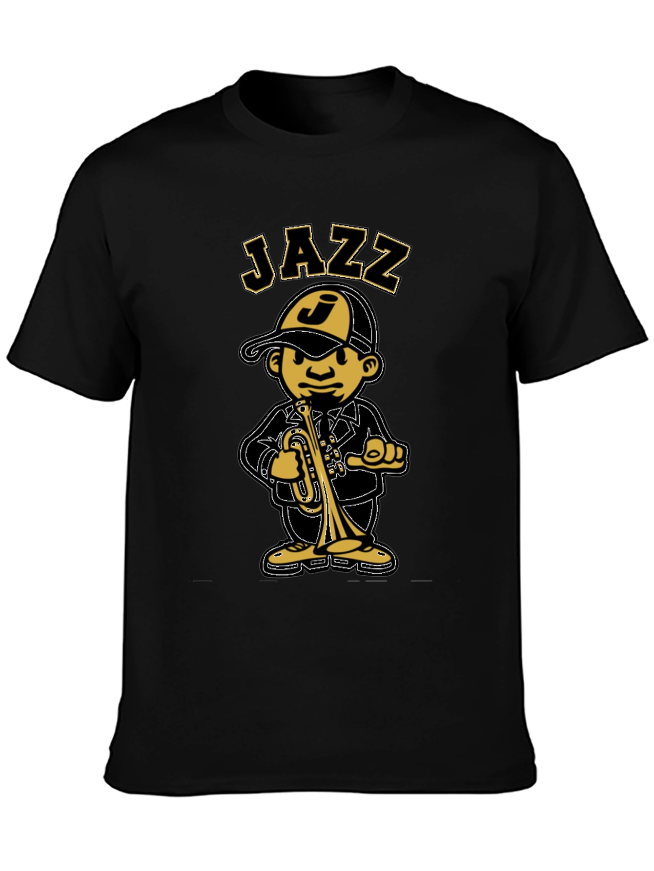 Jazz Cartoon Graphic Black T-Shirt