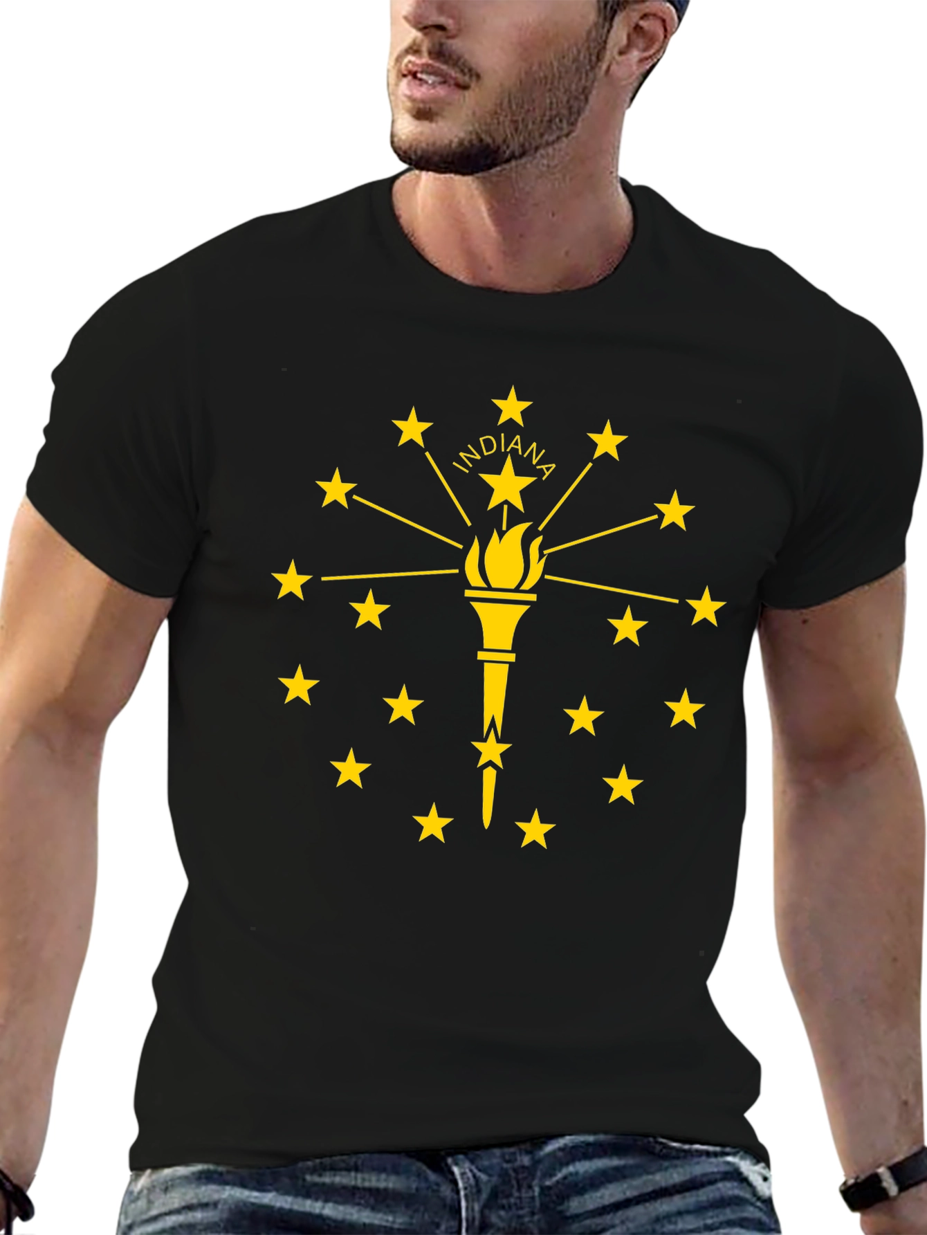 Indiana State Flag Graphic Tee - Black Cotton