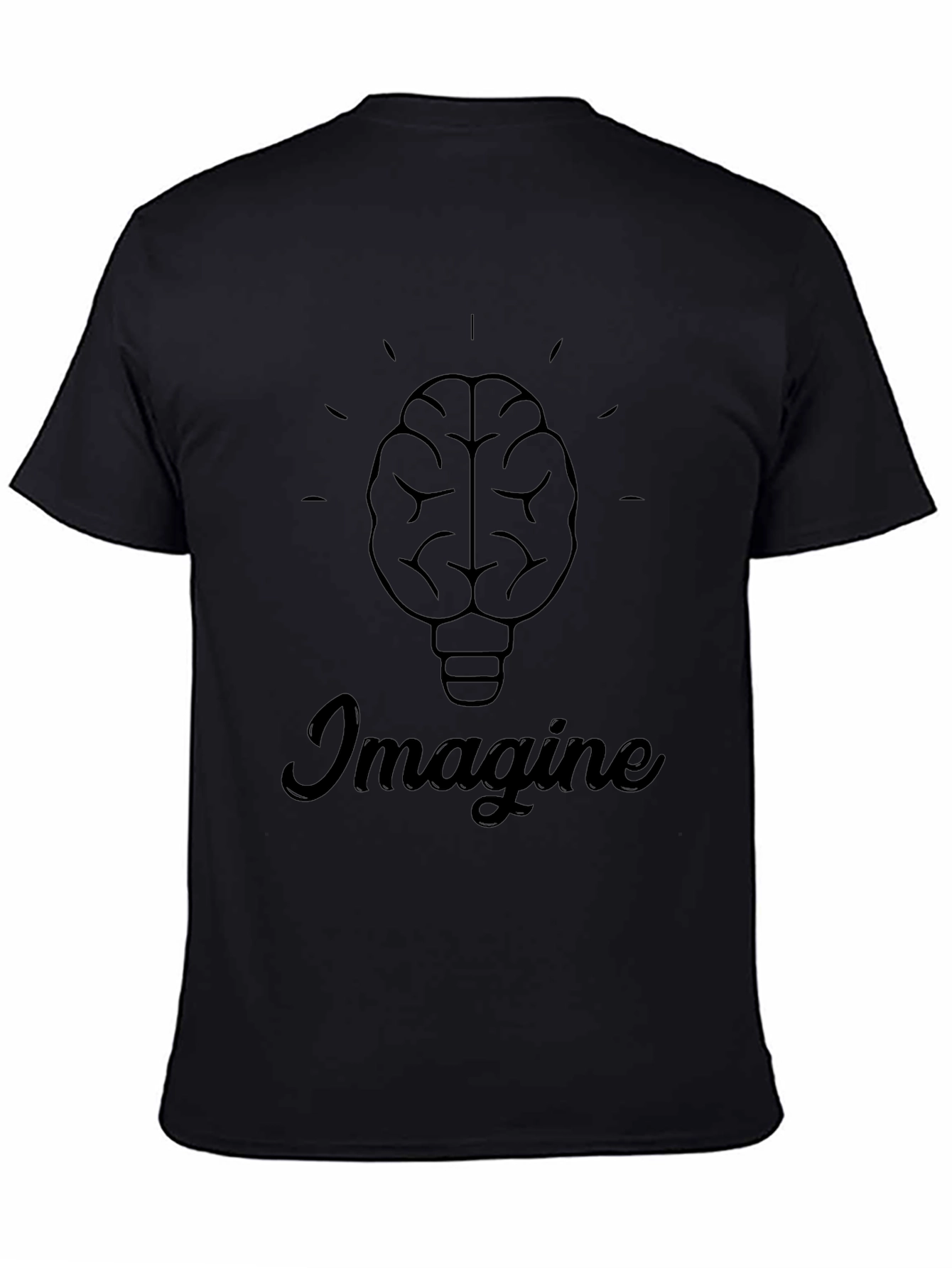 Imagine Brain Lightbulb Graphic Tee - Black Cotton T-Shirt