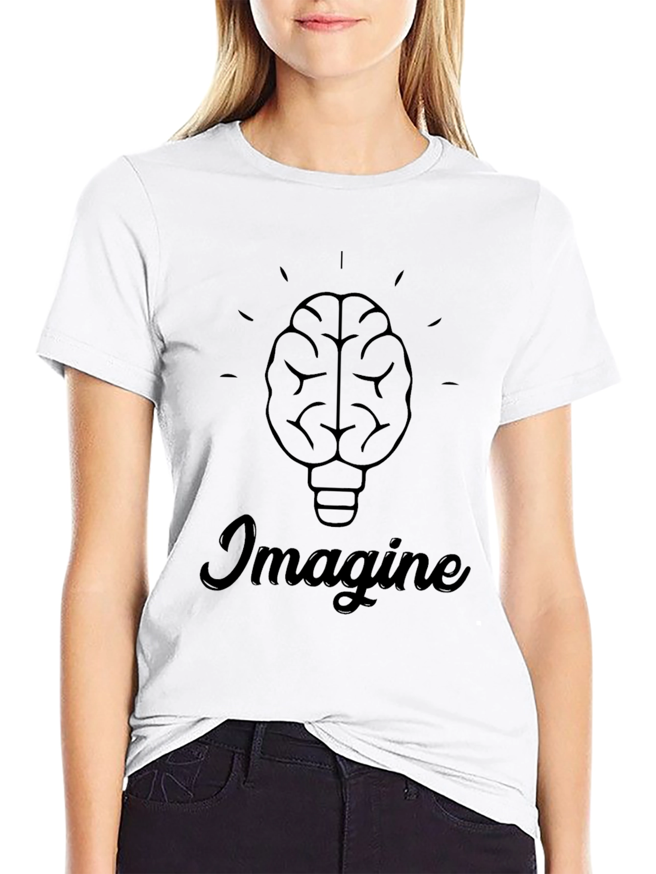 Imagine Brain Lightbulb Graphic Tee - Black Cotton T-Shirt