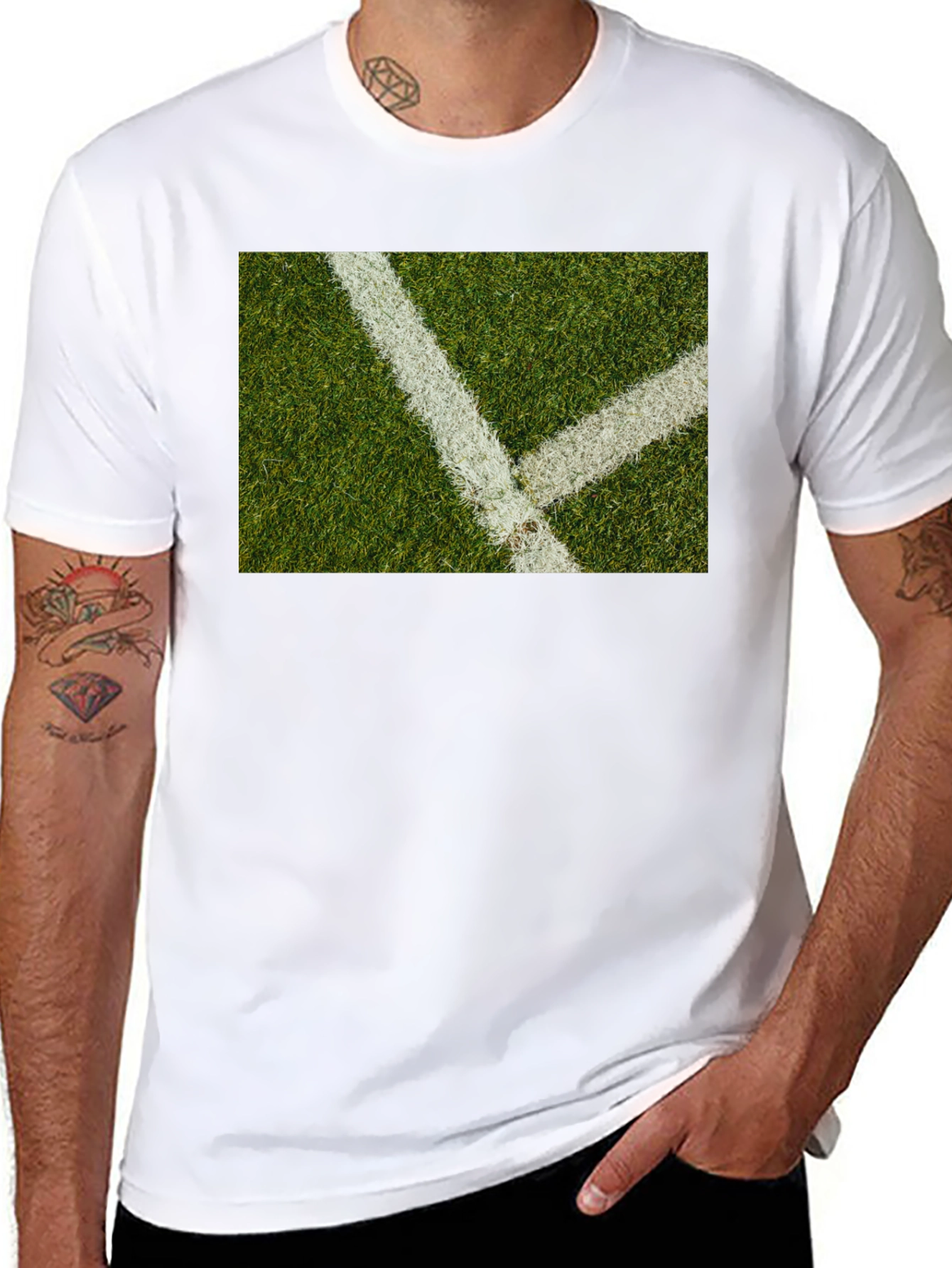 Grass Field Lines Black T-Shirt