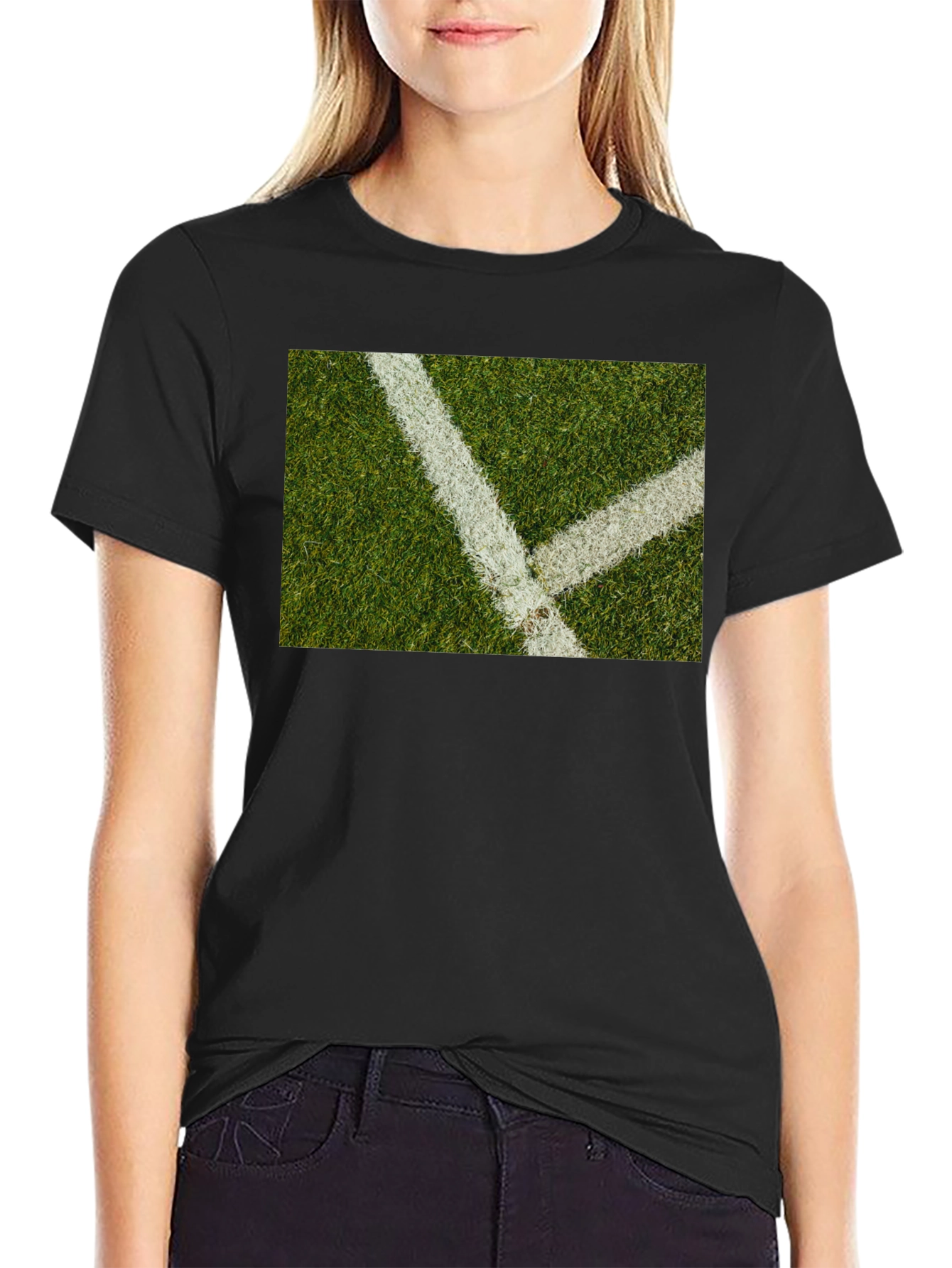 Grass Field Lines Black T-Shirt