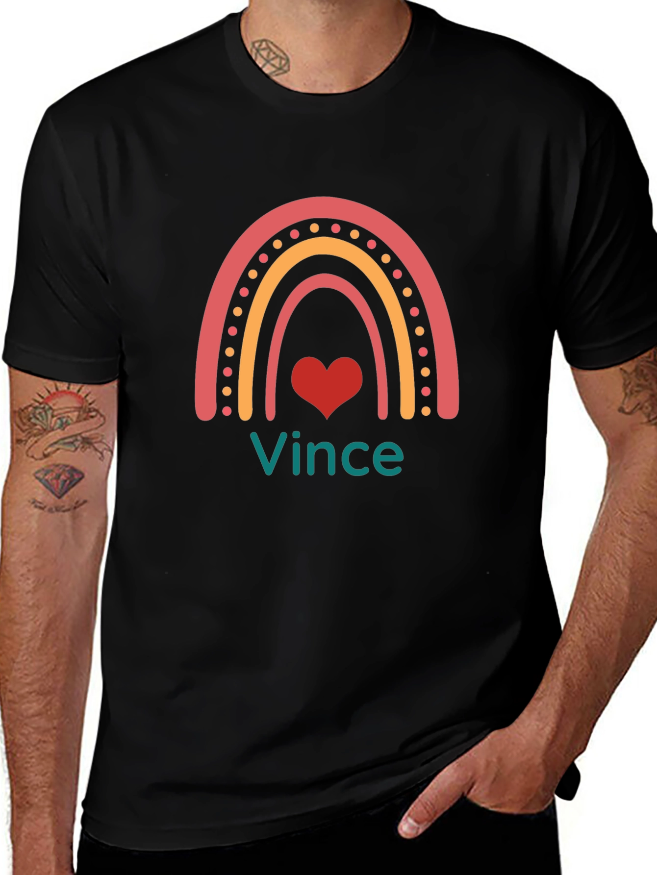 Vince Rainbow Heart Graphic Tee - Black