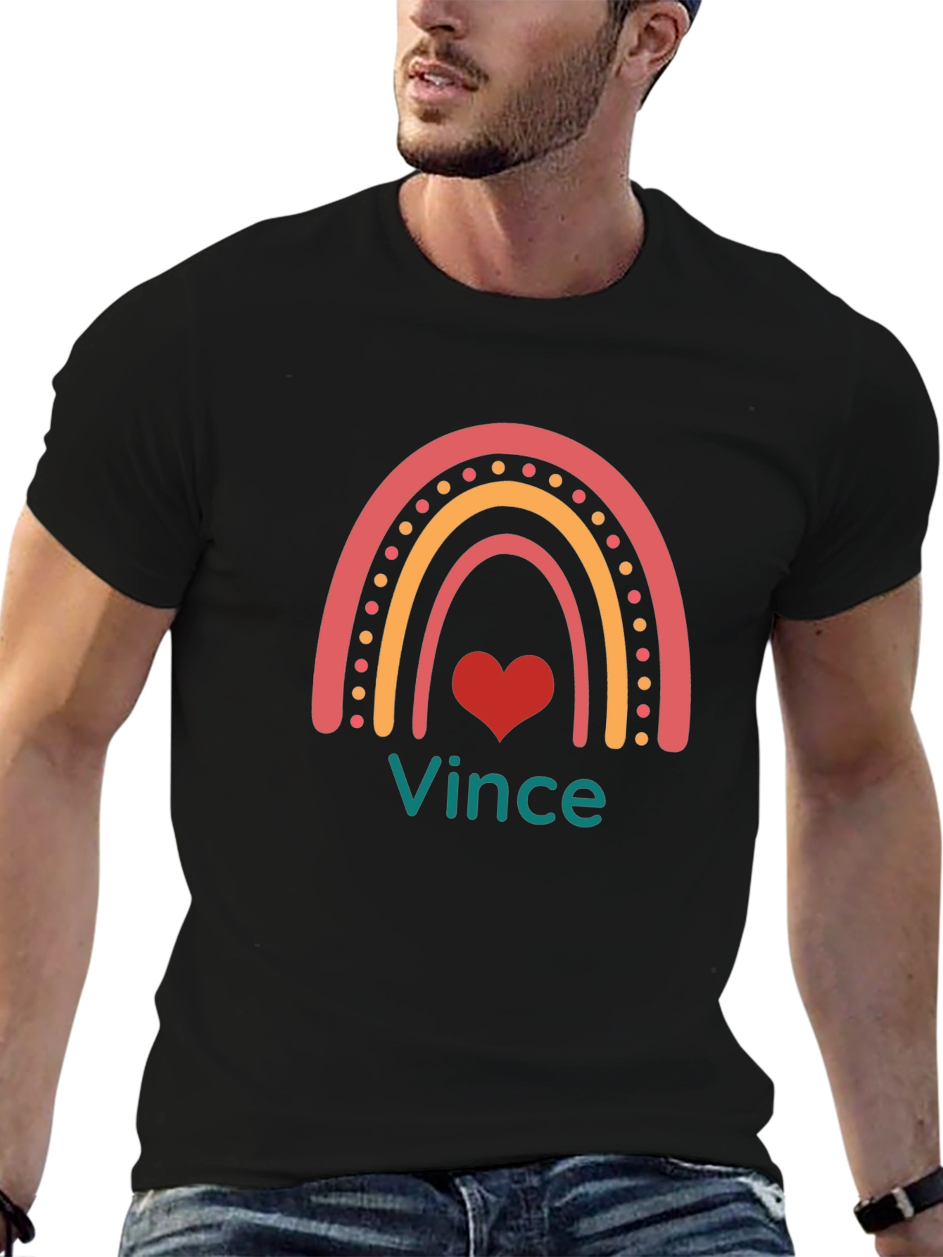 Vince Rainbow Heart Graphic Tee - Black