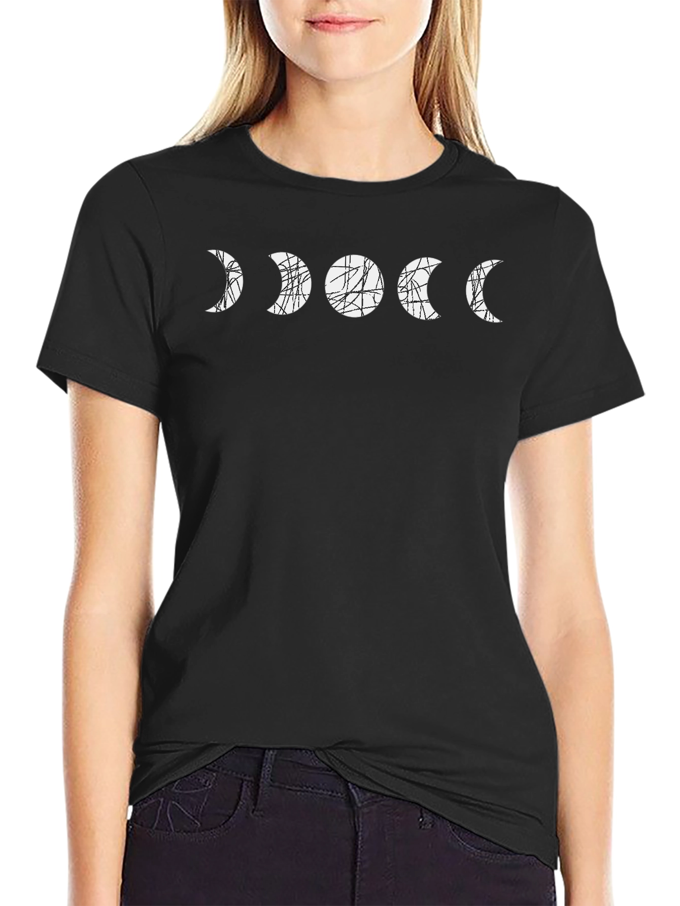 Moon Phase Graphic Tee - Black Cotton T-Shirt