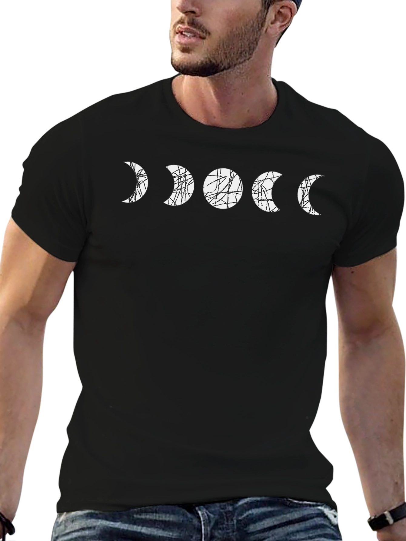 Moon Phase Graphic Tee - Black Cotton T-Shirt