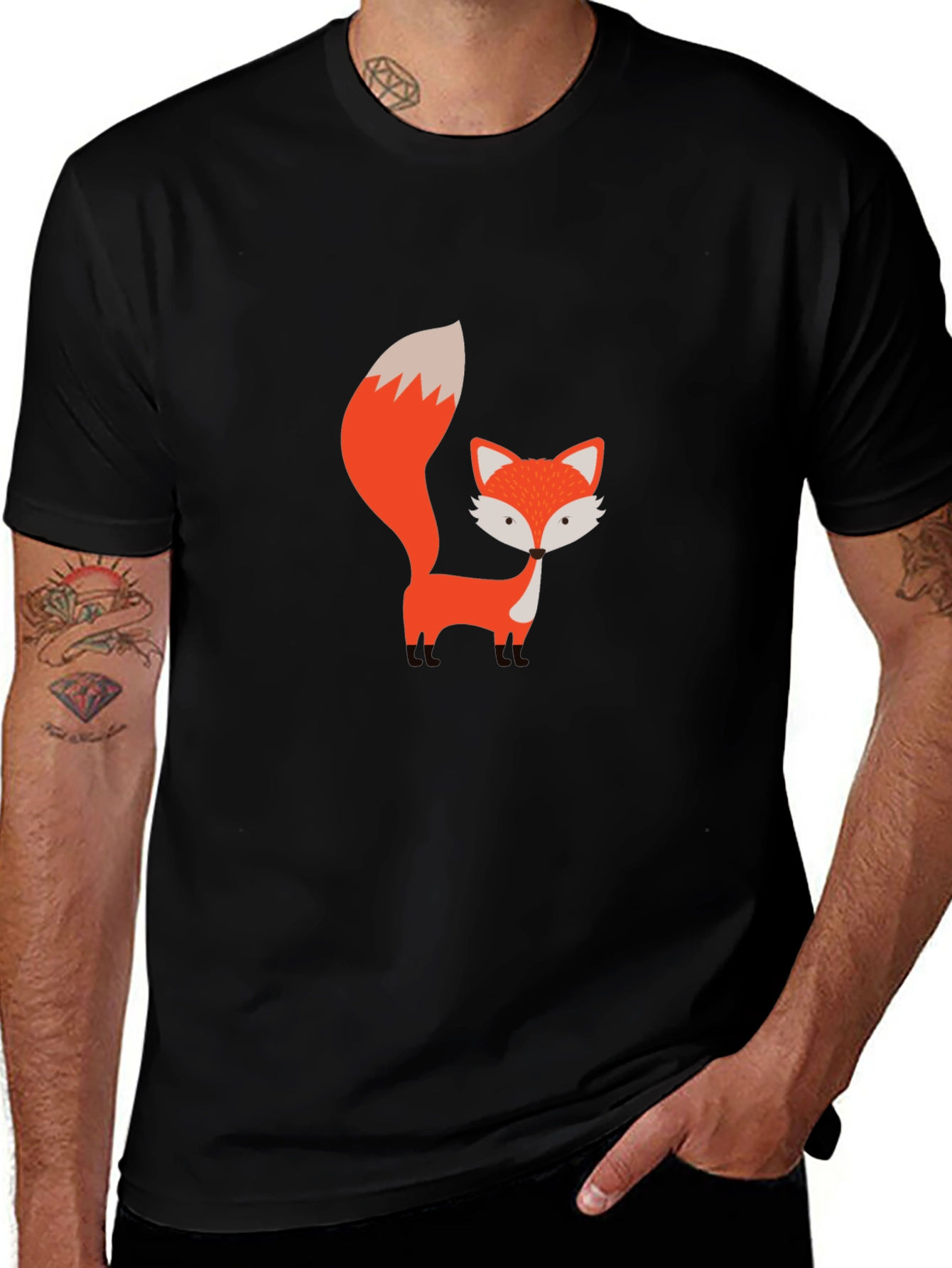 Cute Cartoon Fox Graphic Black T-Shirt