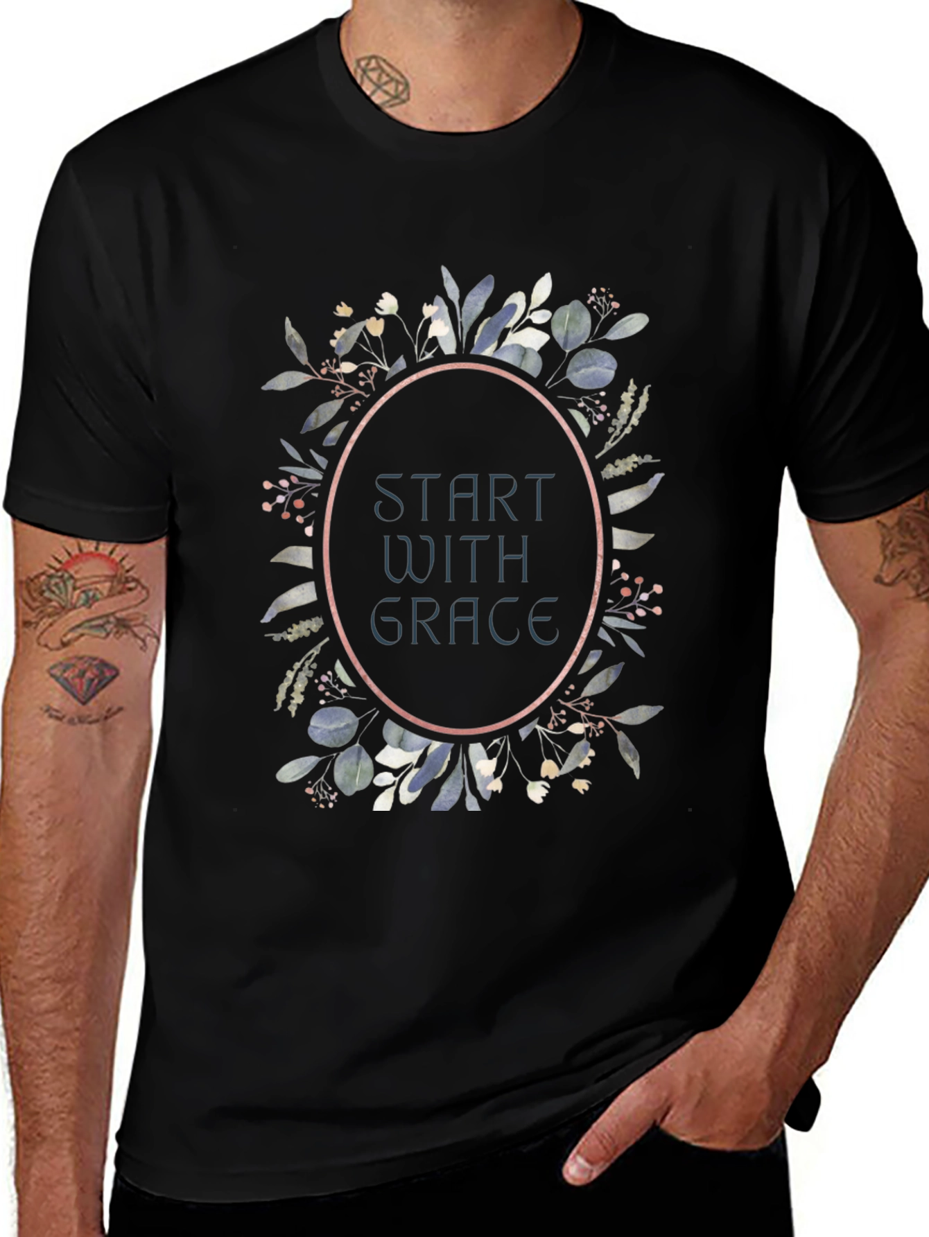 Start With Grace Floral Graphic T-Shirt - Black